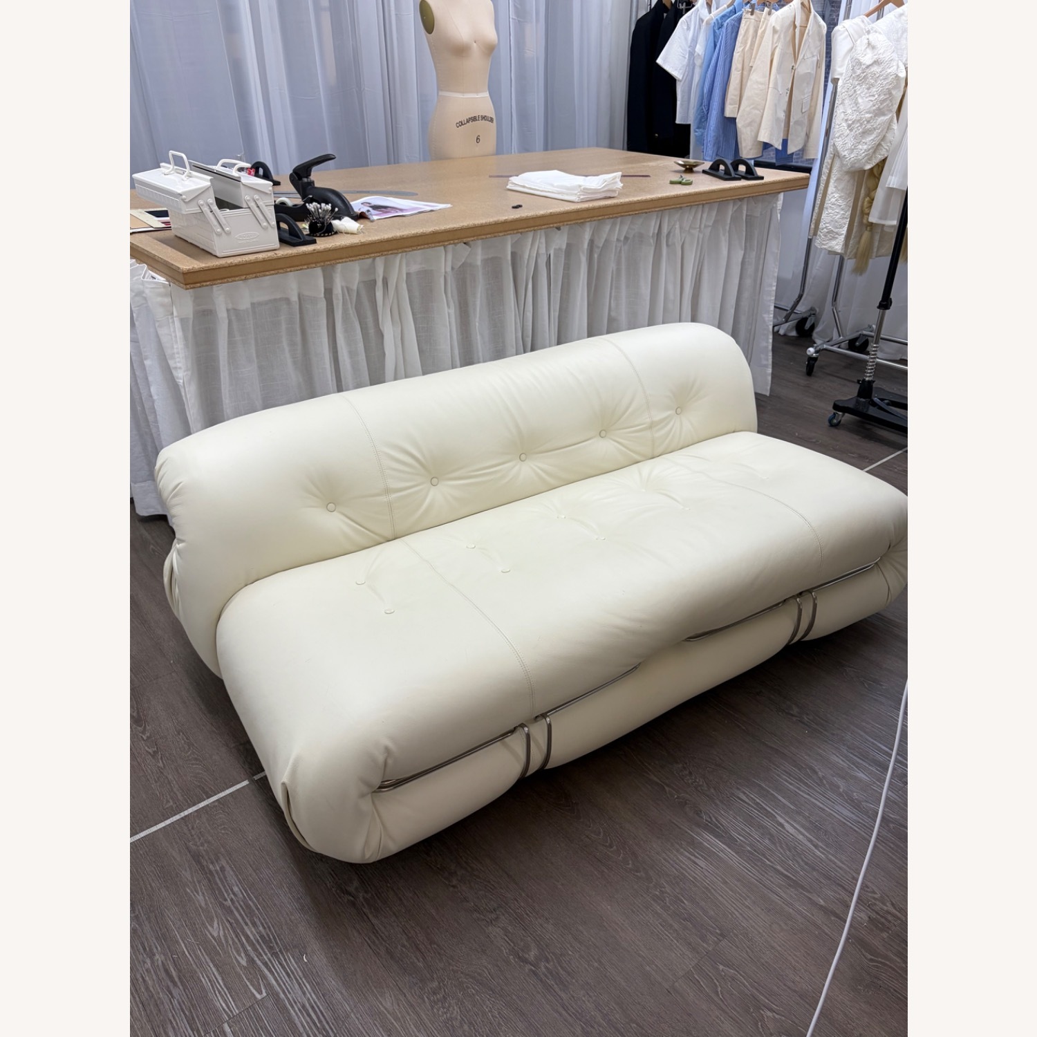 White Leather 2 Seater Sofa - image-1