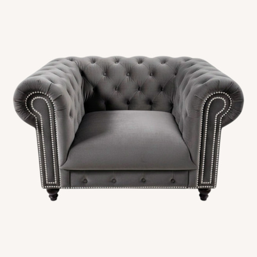 Used Velvet Charcoal Gray Tufted Chair  for sale on AptDeco