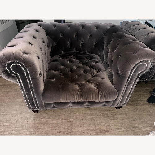 Used Velvet Charcoal Gray Tufted Chair  for sale on AptDeco