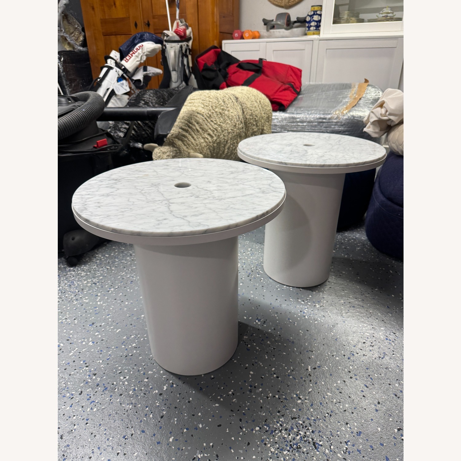 Blu Dot Plateau White Marble Side Tables - image-5
