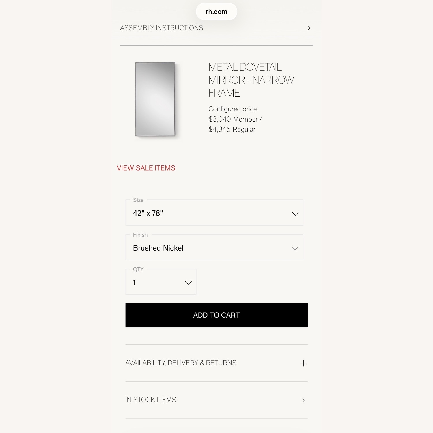 Restoration Hardware Metal Dovetail Mirror - Narrow Frame - image-2