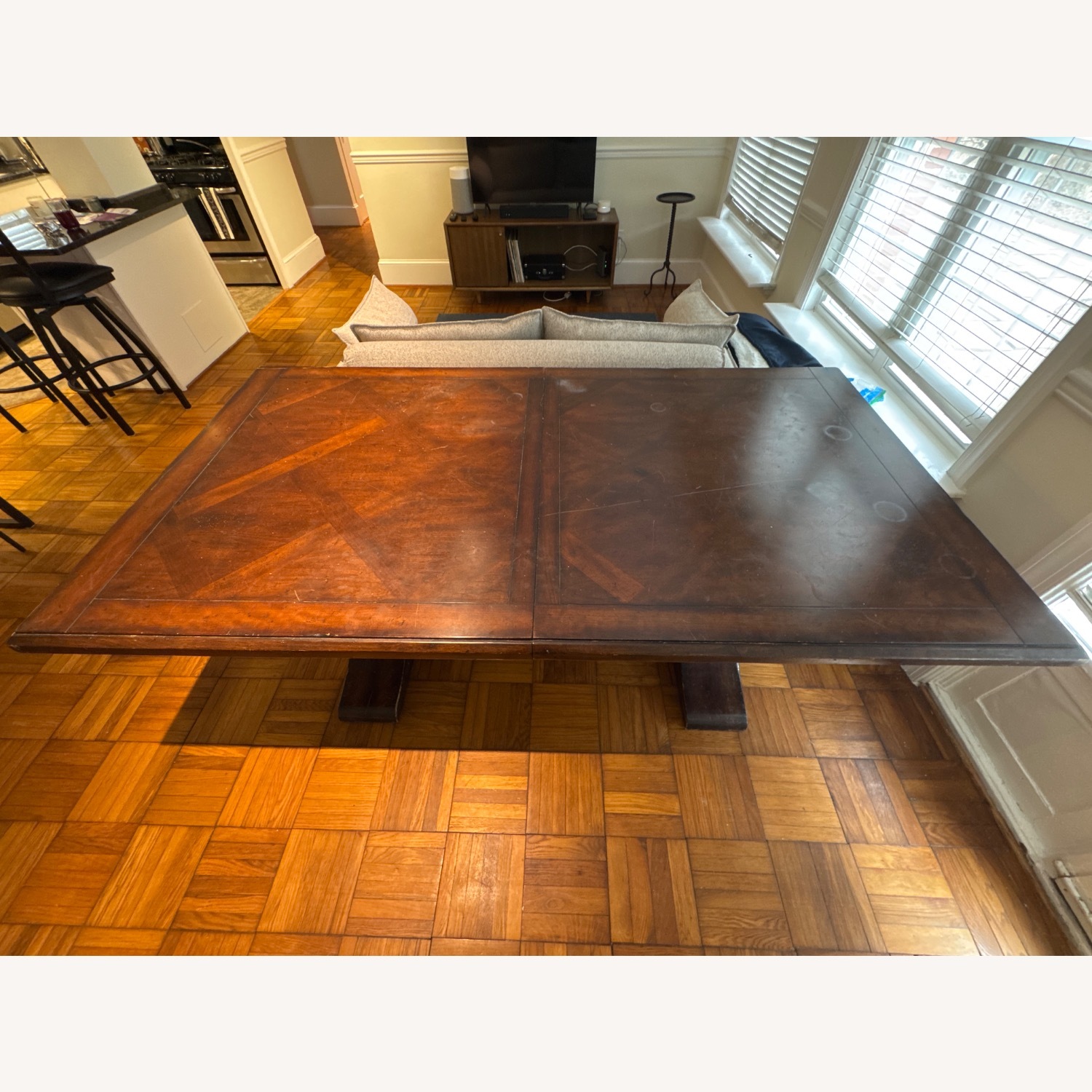 Vintage Dark Brown Solid Wood Dining Table - image-2