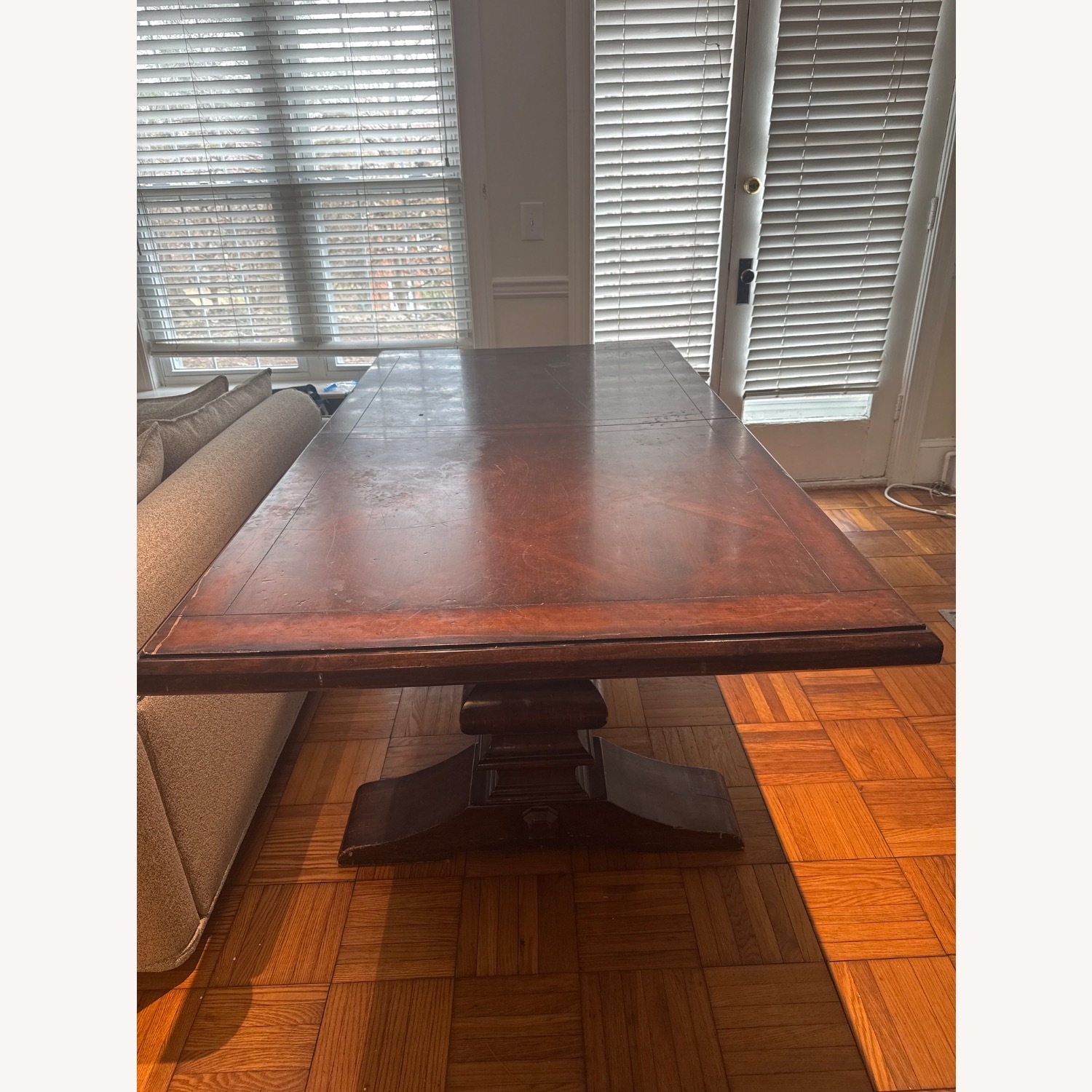 Vintage Dark Brown Solid Wood Dining Table - image-3