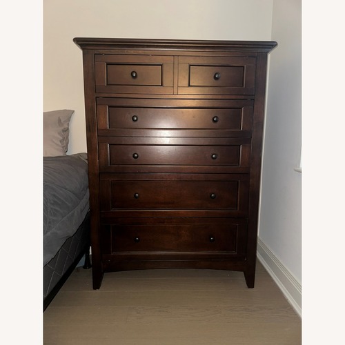 Used Raymour & Flanigan Keystone Dark Brown Wood Dresser for sale on AptDeco