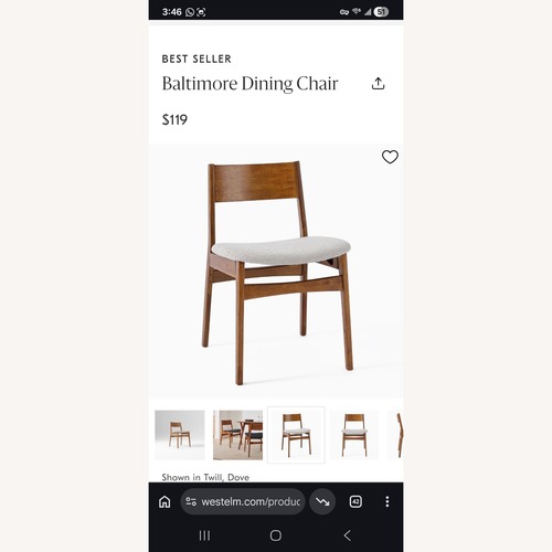 Used 4 West Elm Baltimore Dining Chairs for sale on AptDeco