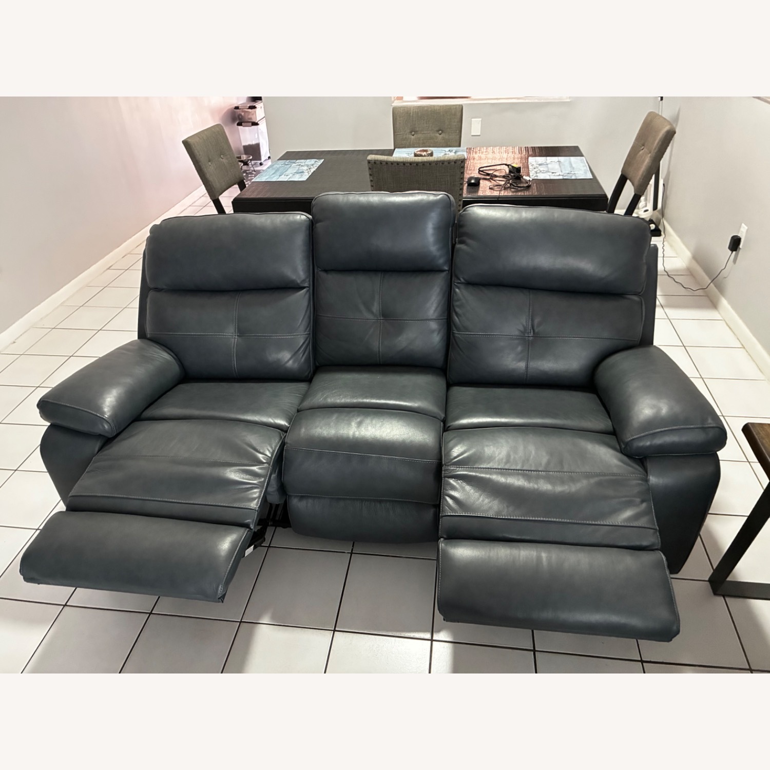 Rooms To Go  Cepano Blue Leather 3+ Seater Sofa - image-4