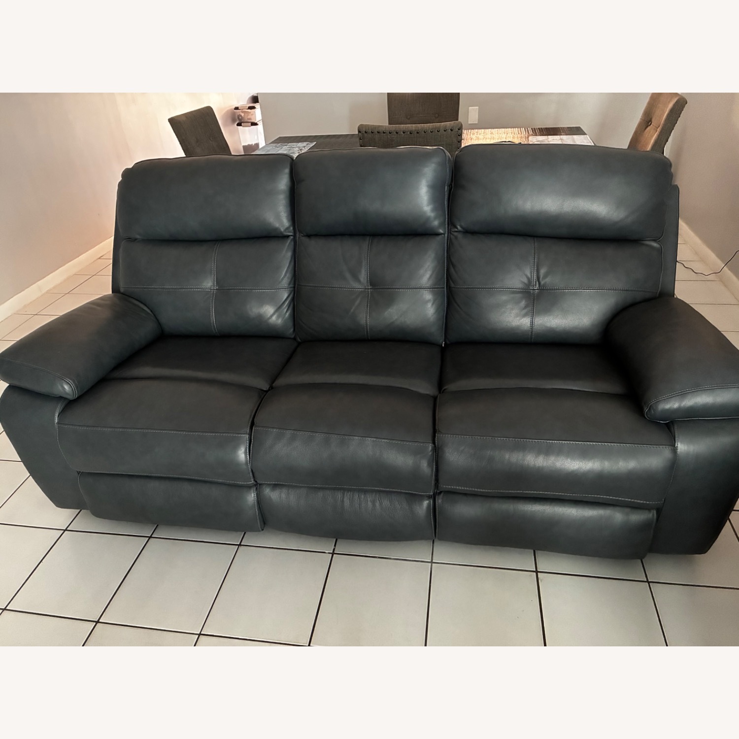 Rooms To Go  Cepano Blue Leather 3+ Seater Sofa - image-1