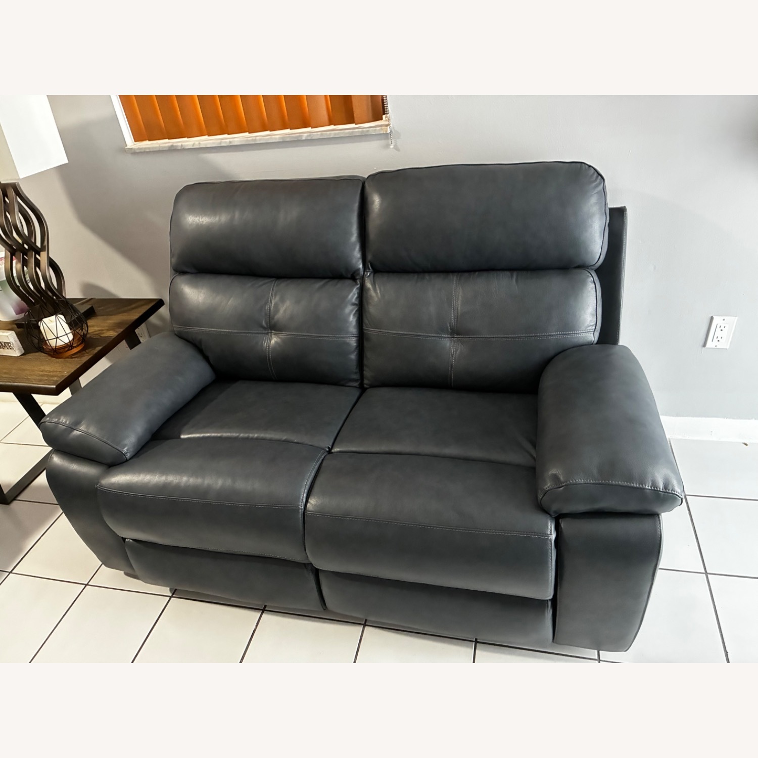 Rooms To Go  Cepano Blue Leather Loveseat - image-1