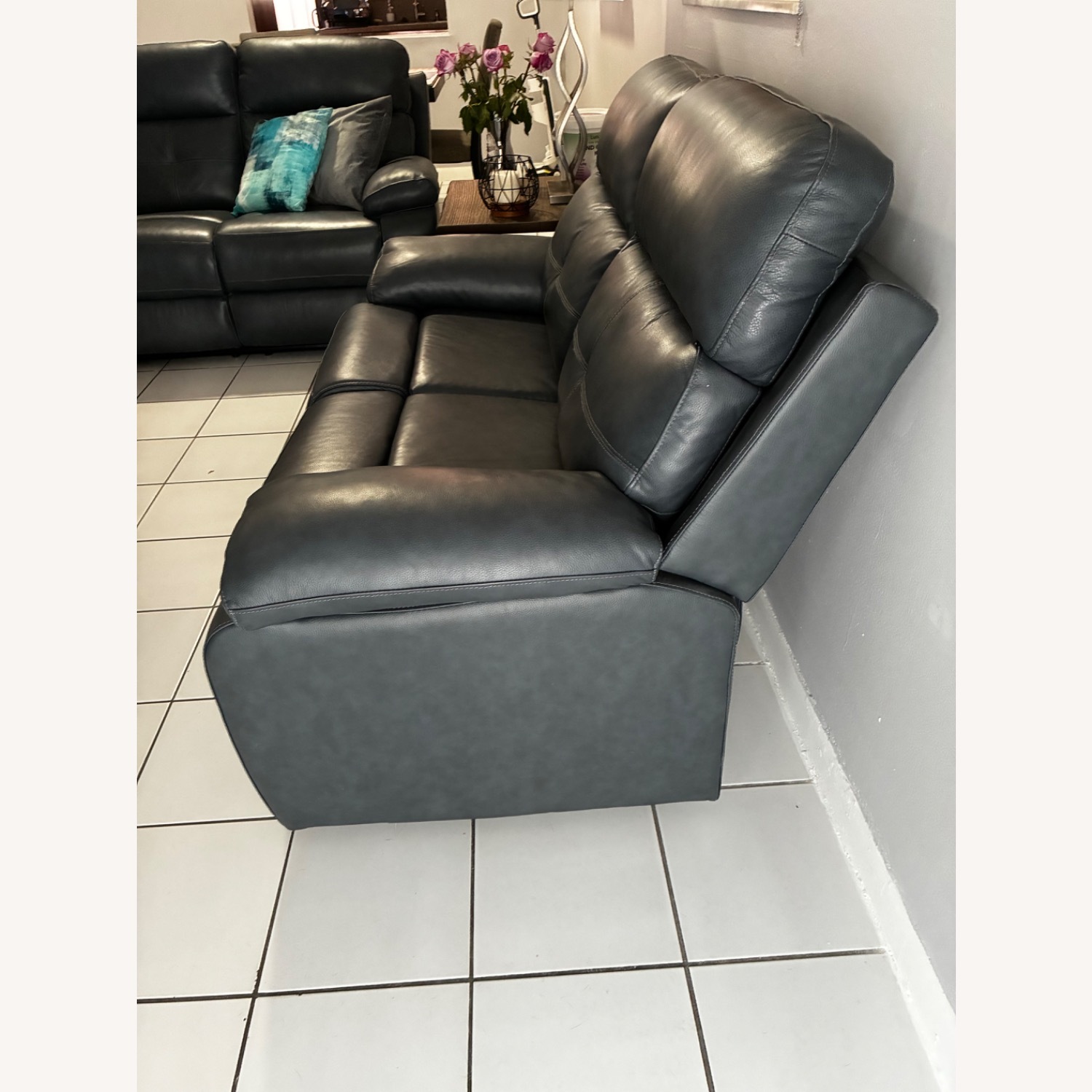 Rooms To Go  Cepano Blue Leather Loveseat - image-2