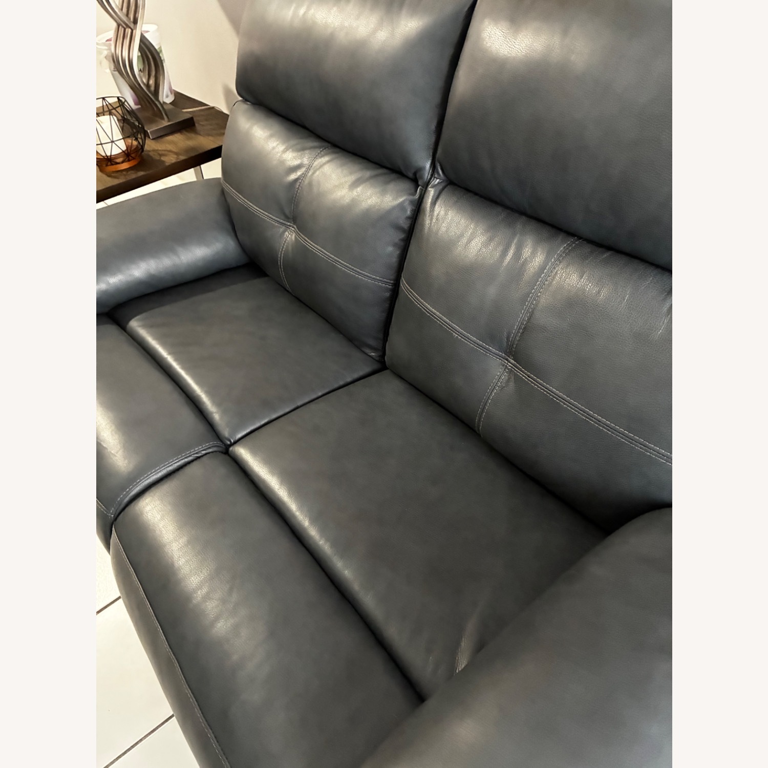 Rooms To Go  Cepano Blue Leather Loveseat - image-3