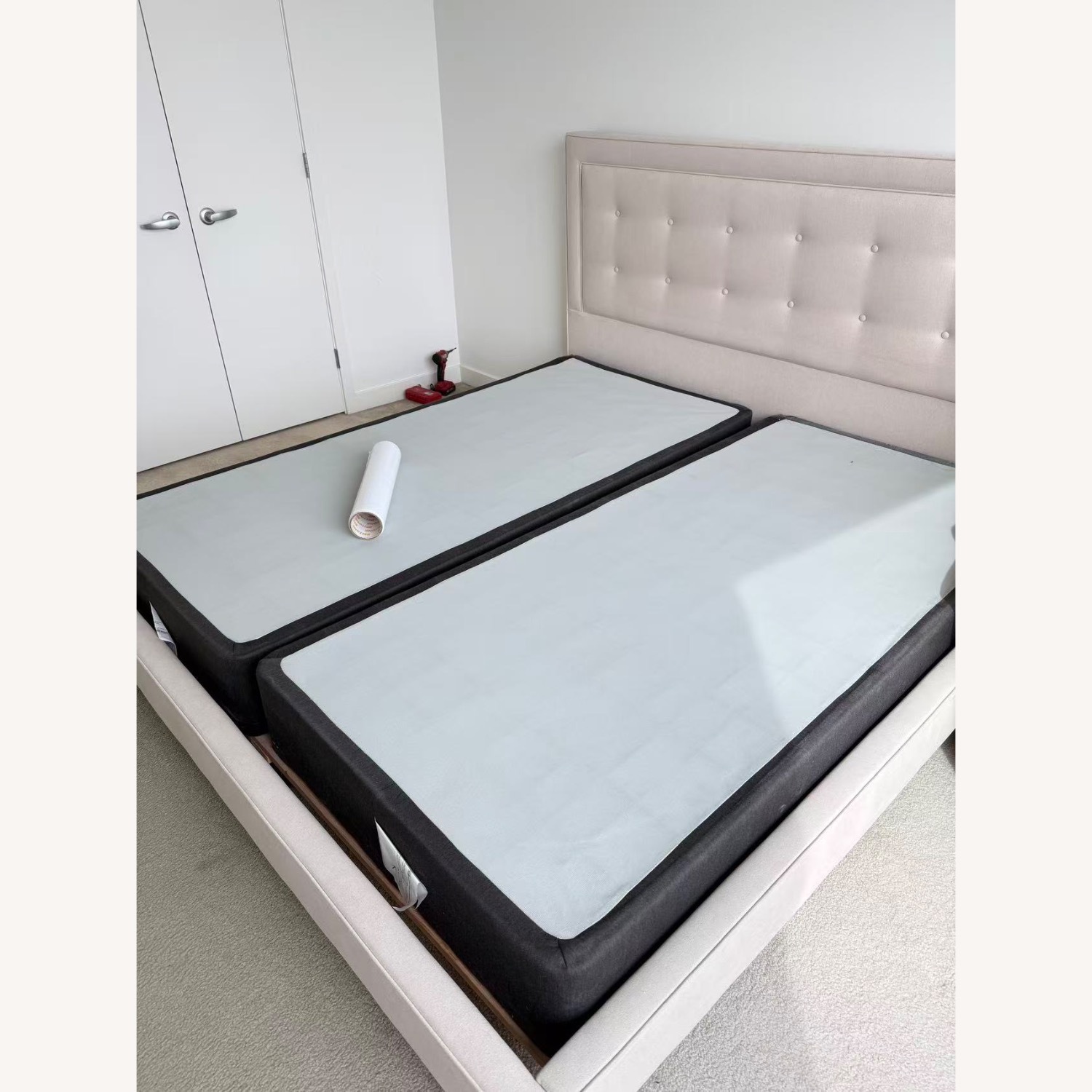 Macy's White/Cream Fabric King Bed - image-4