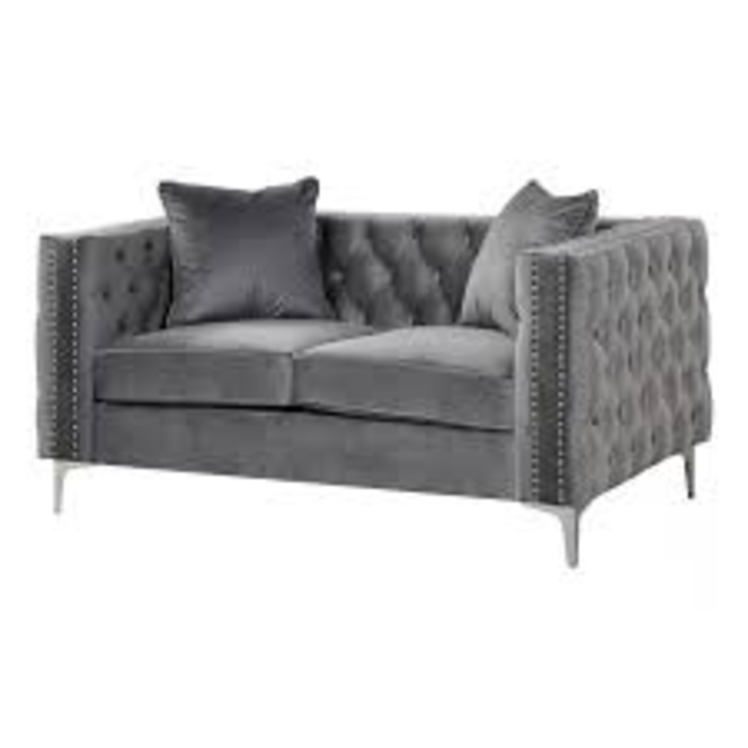 House of Hampton Light Gray Velvet Loveseat - image-4
