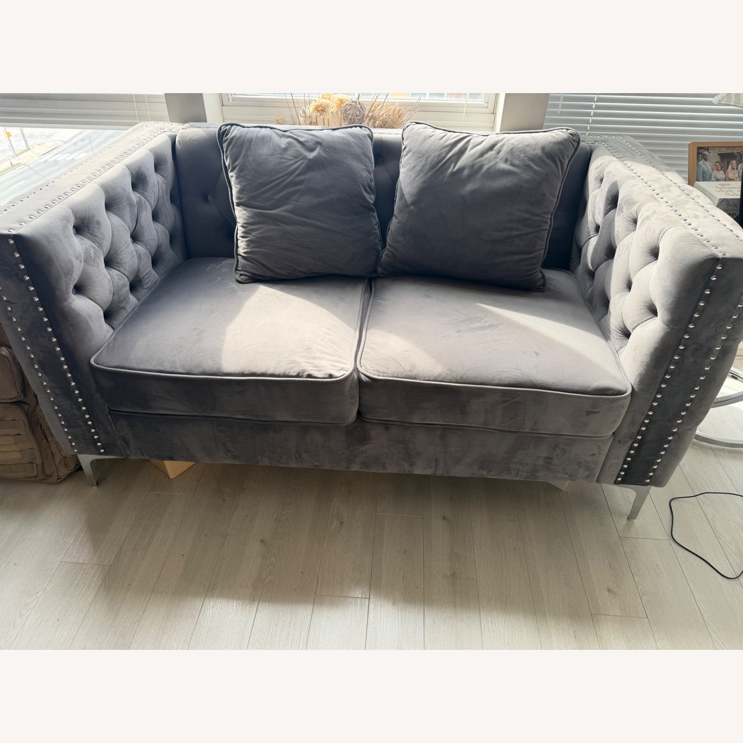 House of Hampton Light Gray Velvet Loveseat - image-1