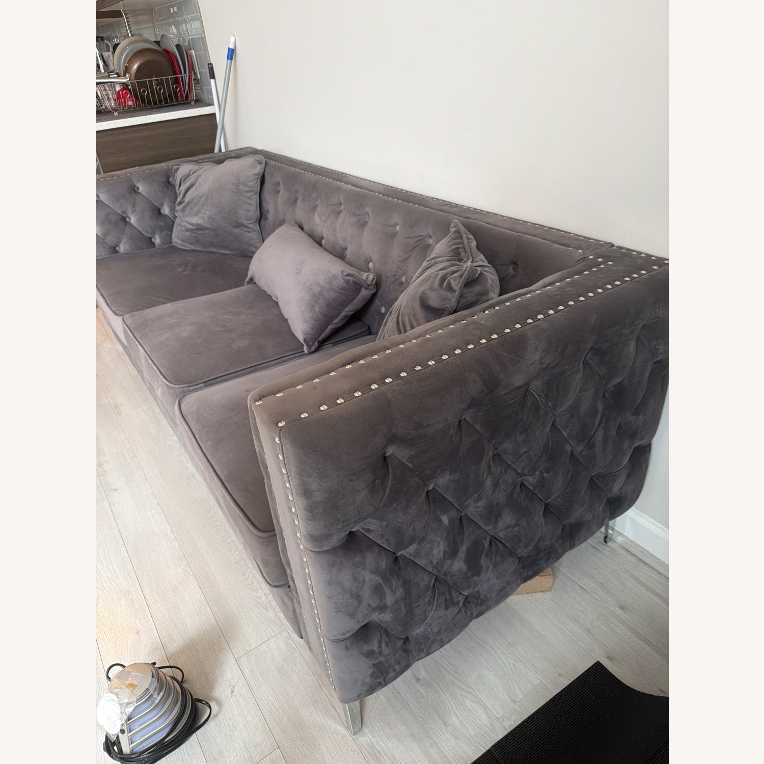 House of Hampton Light Gray Velvet 3+ Seater Sofa - image-3