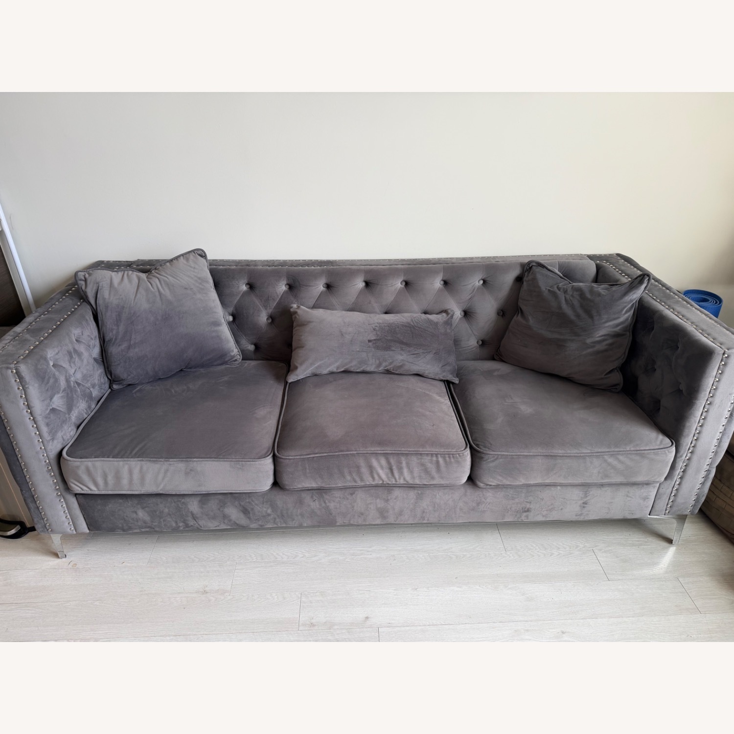House of Hampton Light Gray Velvet 3+ Seater Sofa - image-1