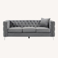 House of Hampton Light Gray Velvet 3+ Seater Sofa