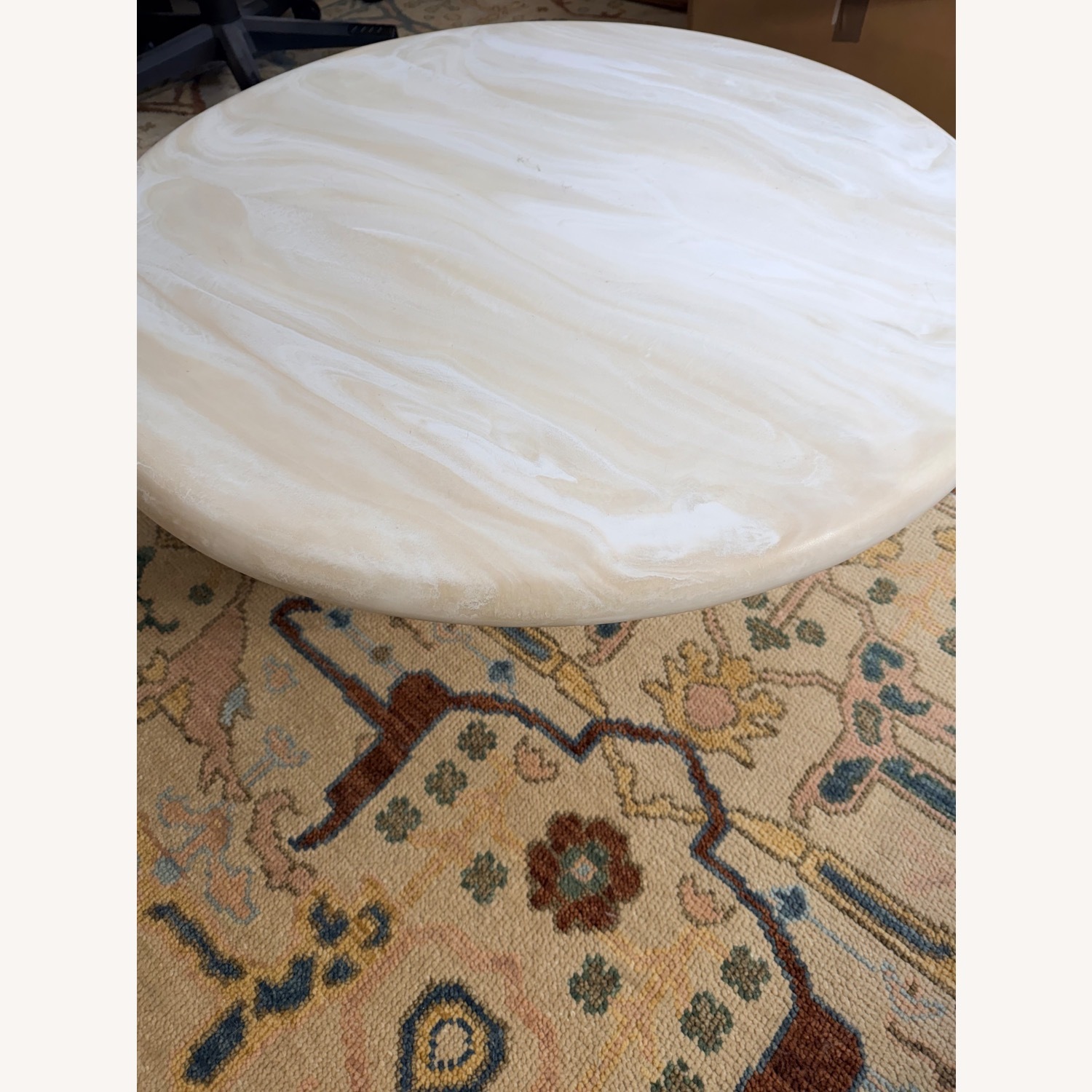 CB2 Espira 35" Round Cream Marbled Resin Coffee Table - image-3