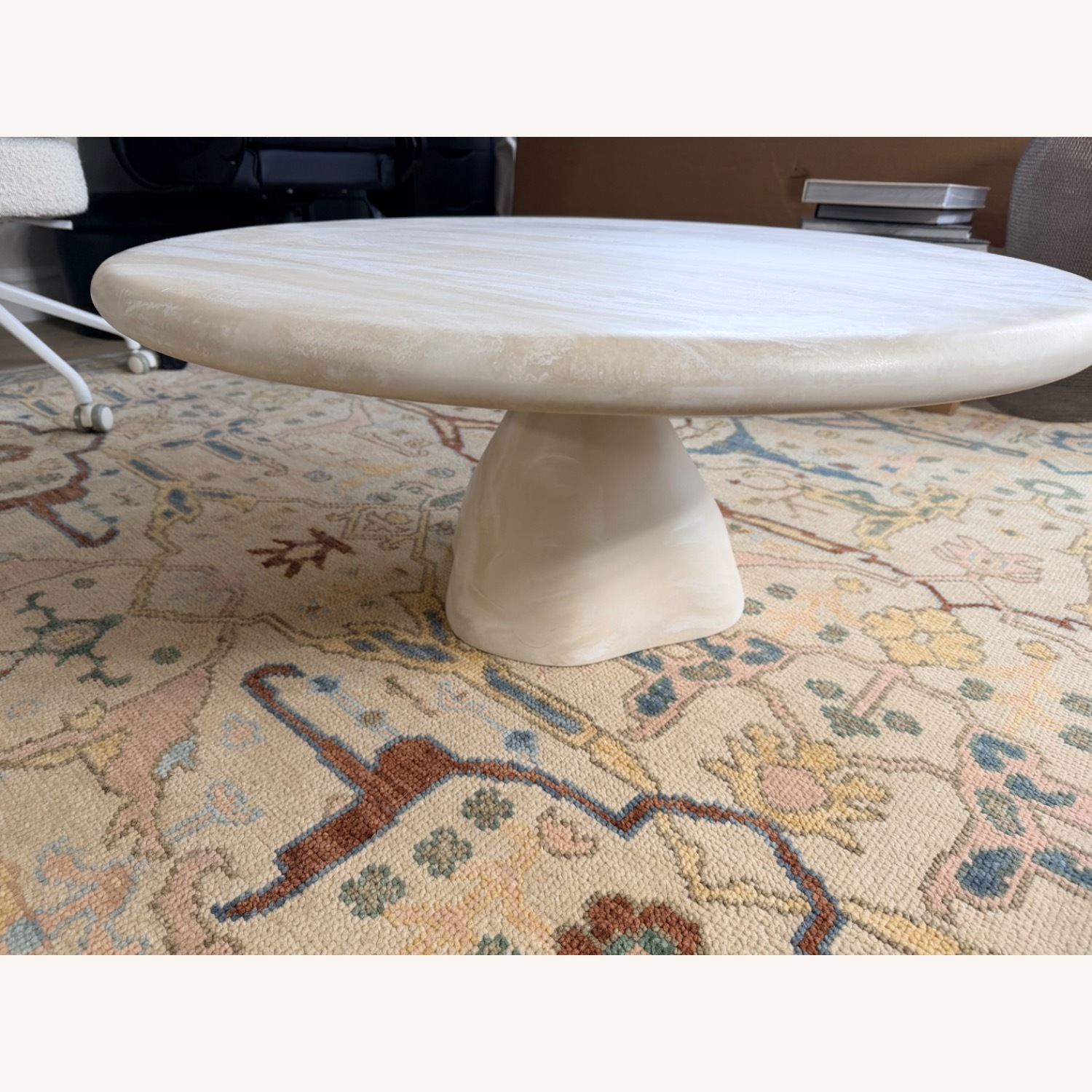 CB2 Espira 35" Round Cream Marbled Resin Coffee Table - image-2