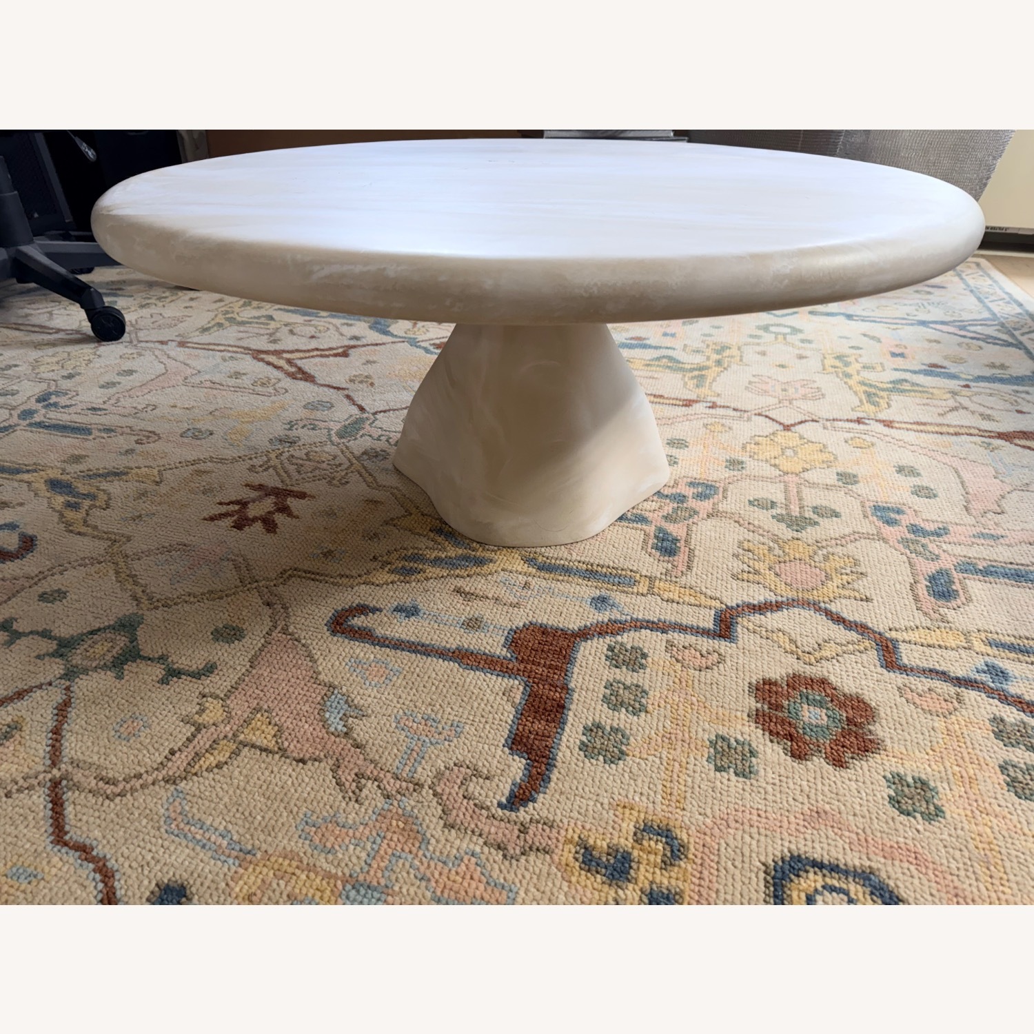 CB2 Espira 35" Round Cream Marbled Resin Coffee Table - image-4