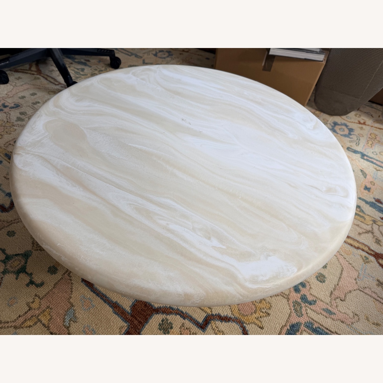 CB2 Espira 35" Round Cream Marbled Resin Coffee Table - image-1