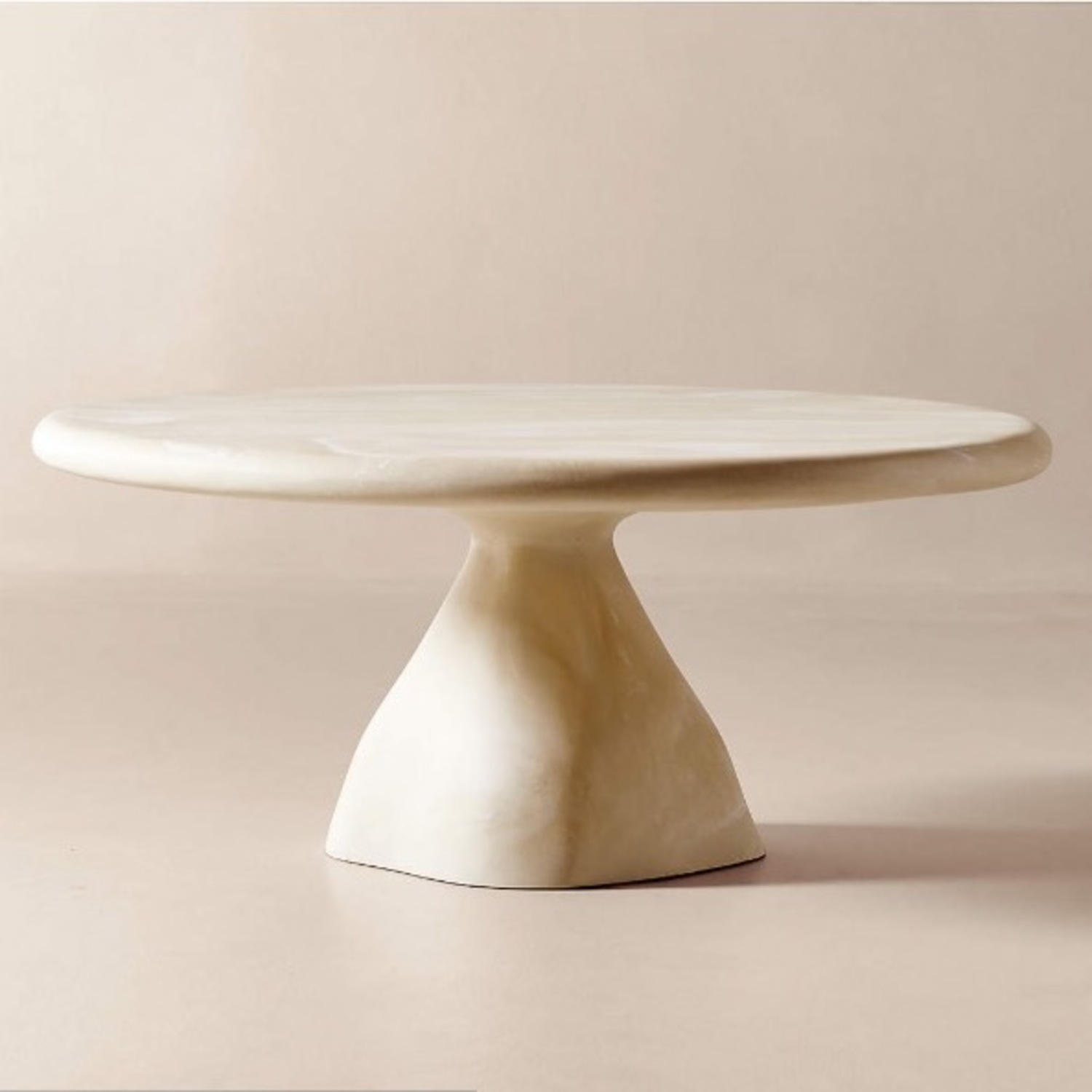 CB2 Espira 35" Round Cream Marbled Resin Coffee Table - image-5