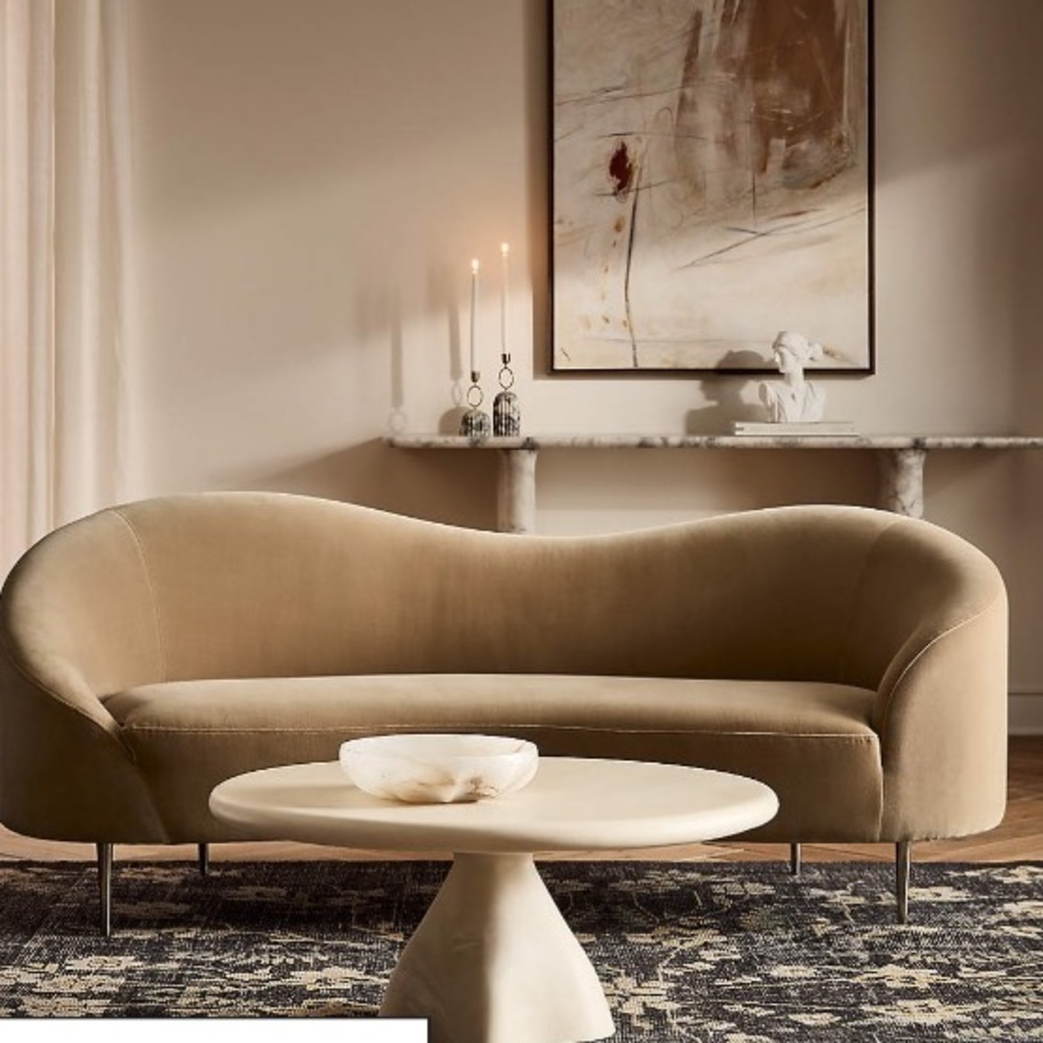 CB2 Espira 35" Round Cream Marbled Resin Coffee Table - image-8