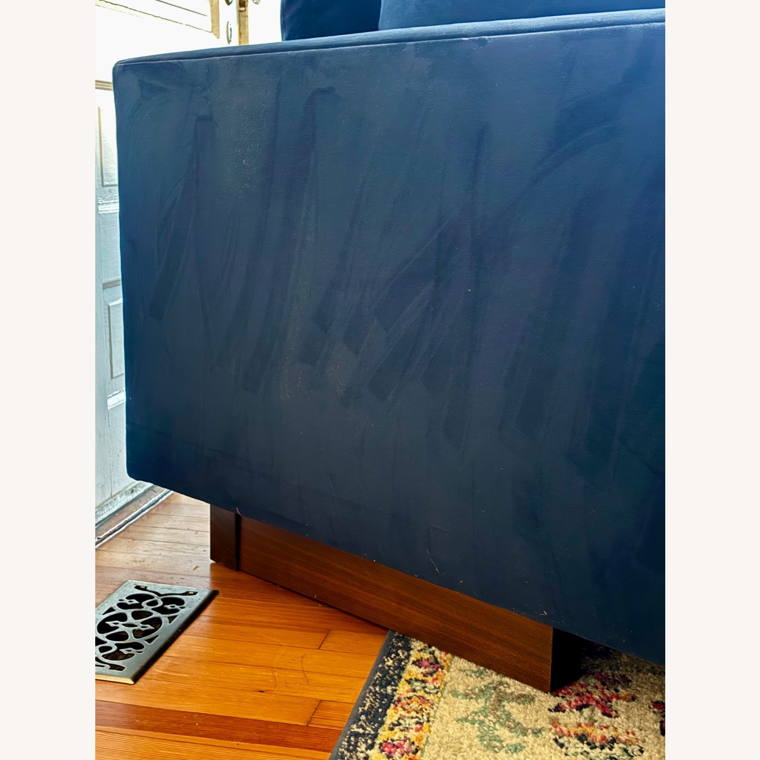 West Elm Harmony Ink Blue Velvet Chaise Lounge - image-5