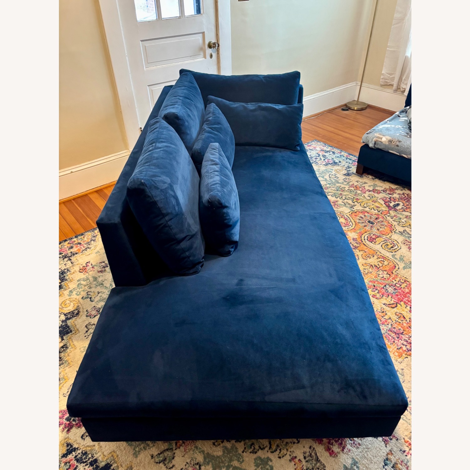 West Elm Harmony Ink Blue Velvet Chaise Lounge - image-4