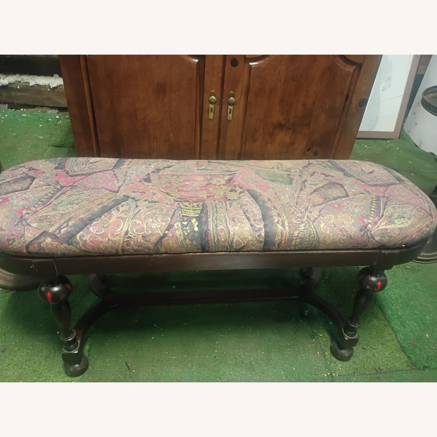 Vintage/Antique Dark Brown Wood Bench - image-1