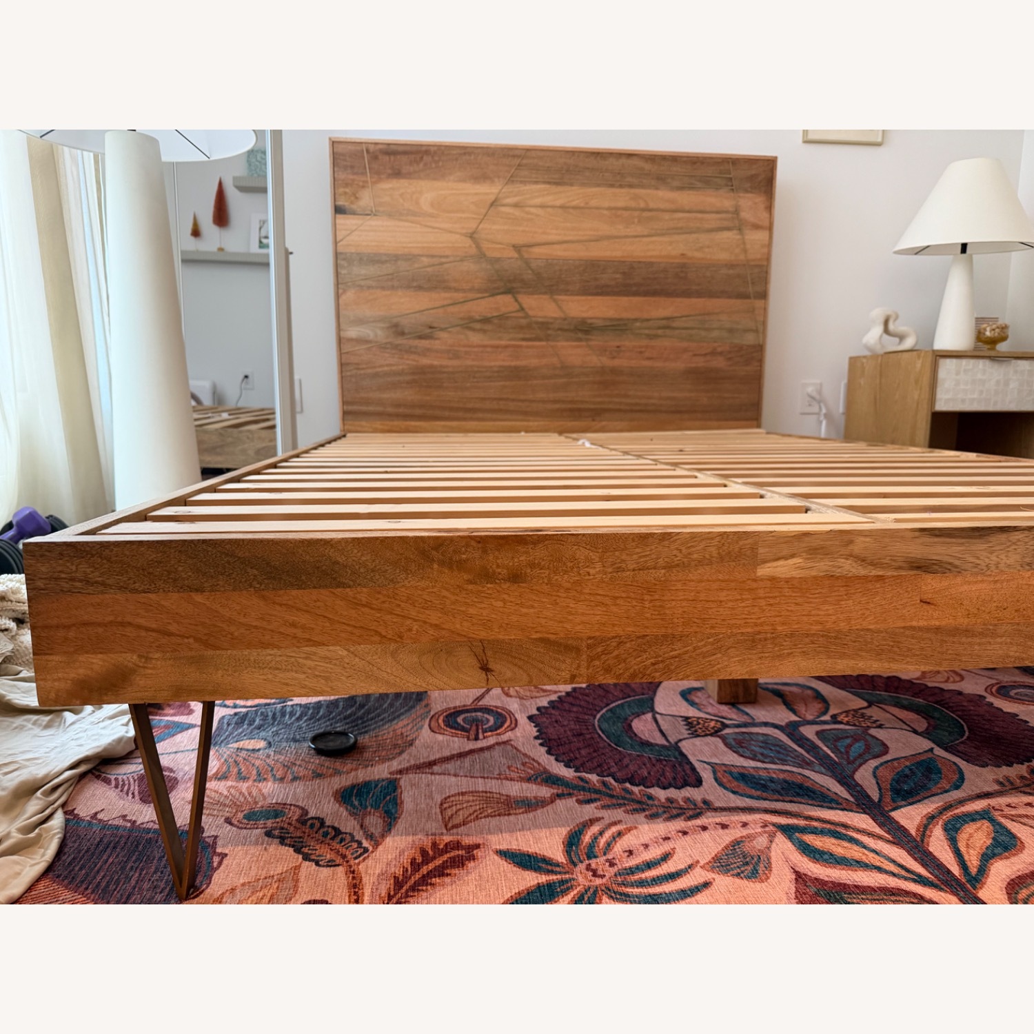 West Elm Queen Roar & Rabbit Brass Geo Inlay Bed - image-3