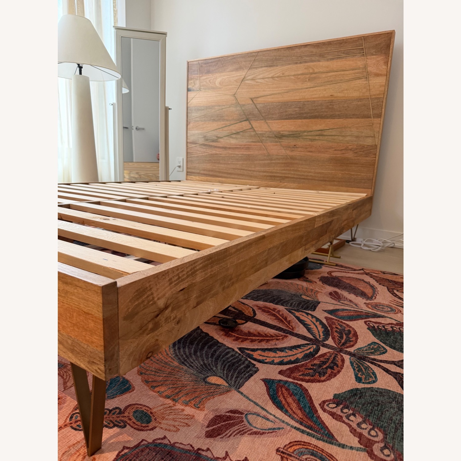 West Elm Queen Roar & Rabbit Brass Geo Inlay Bed - image-4