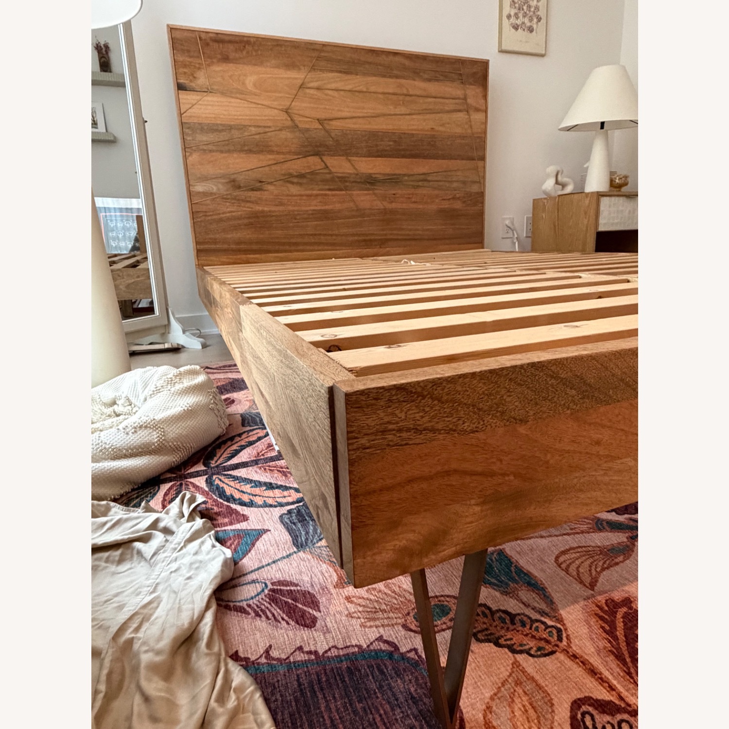 West Elm Queen Roar & Rabbit Brass Geo Inlay Bed - image-5