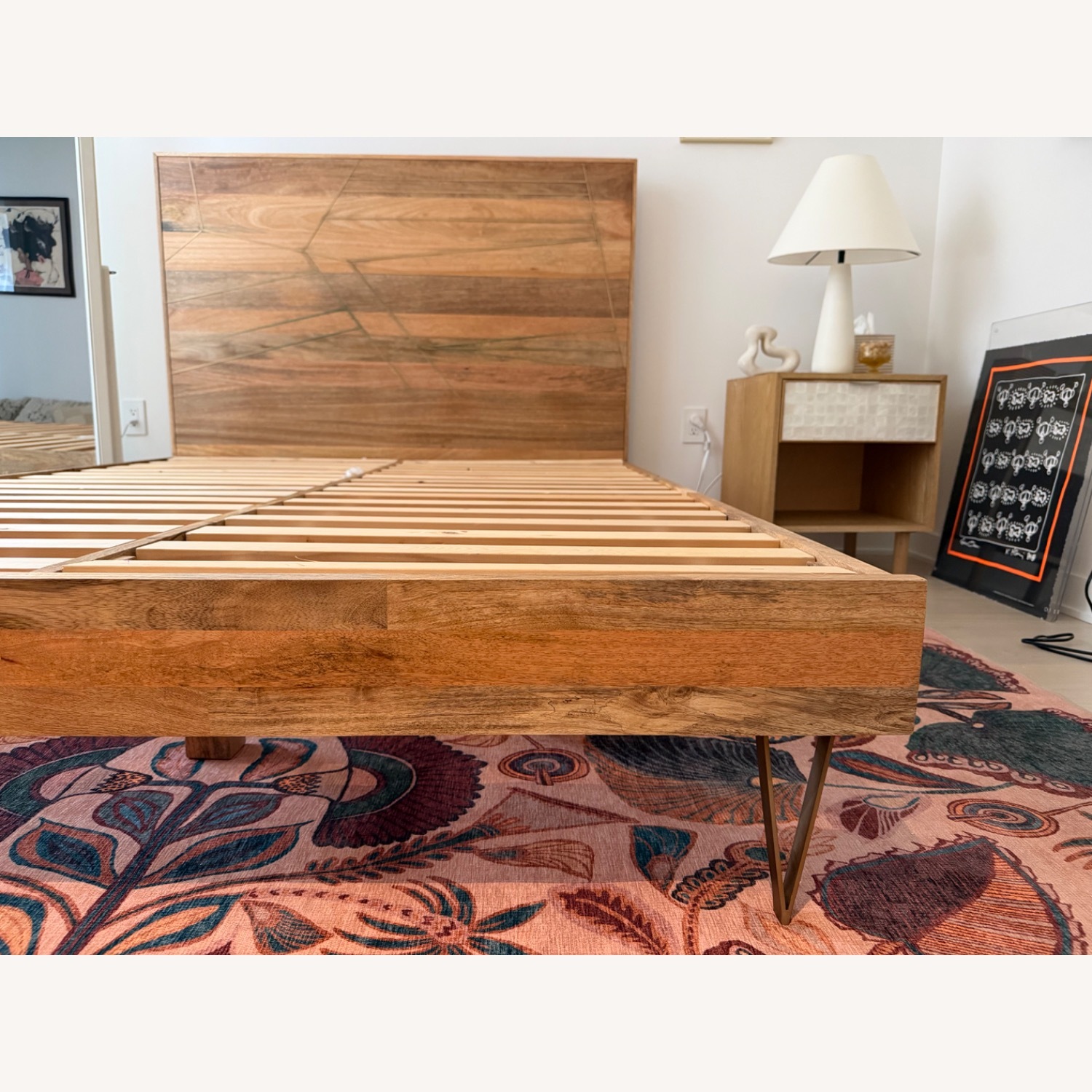 West Elm Queen Roar & Rabbit Brass Geo Inlay Bed - image-2