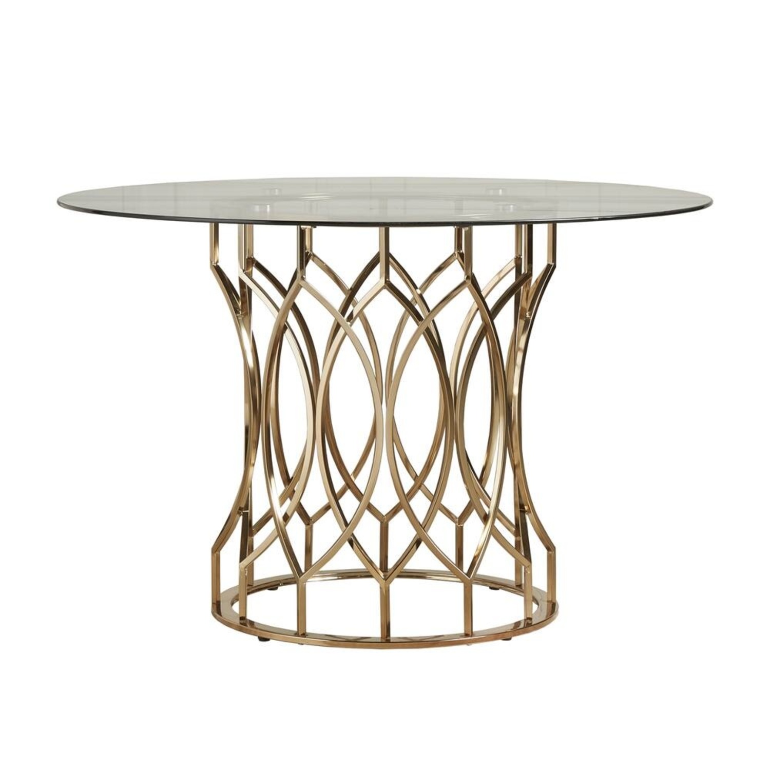 Davlin Round Glass Champagne Gold Base Top Dining Table  - image-6