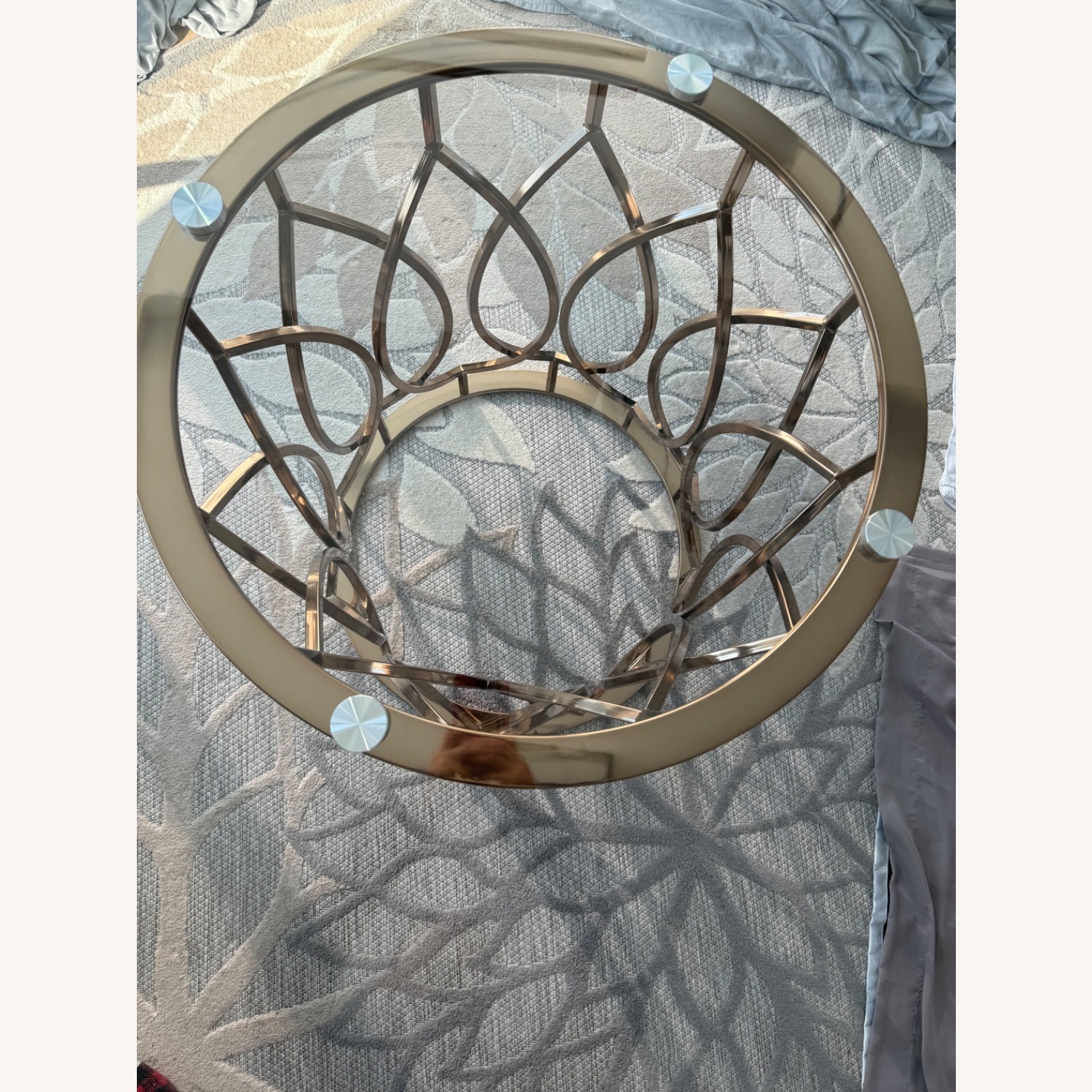 Davlin Round Glass Champagne Gold Base Top Dining Table  - image-3