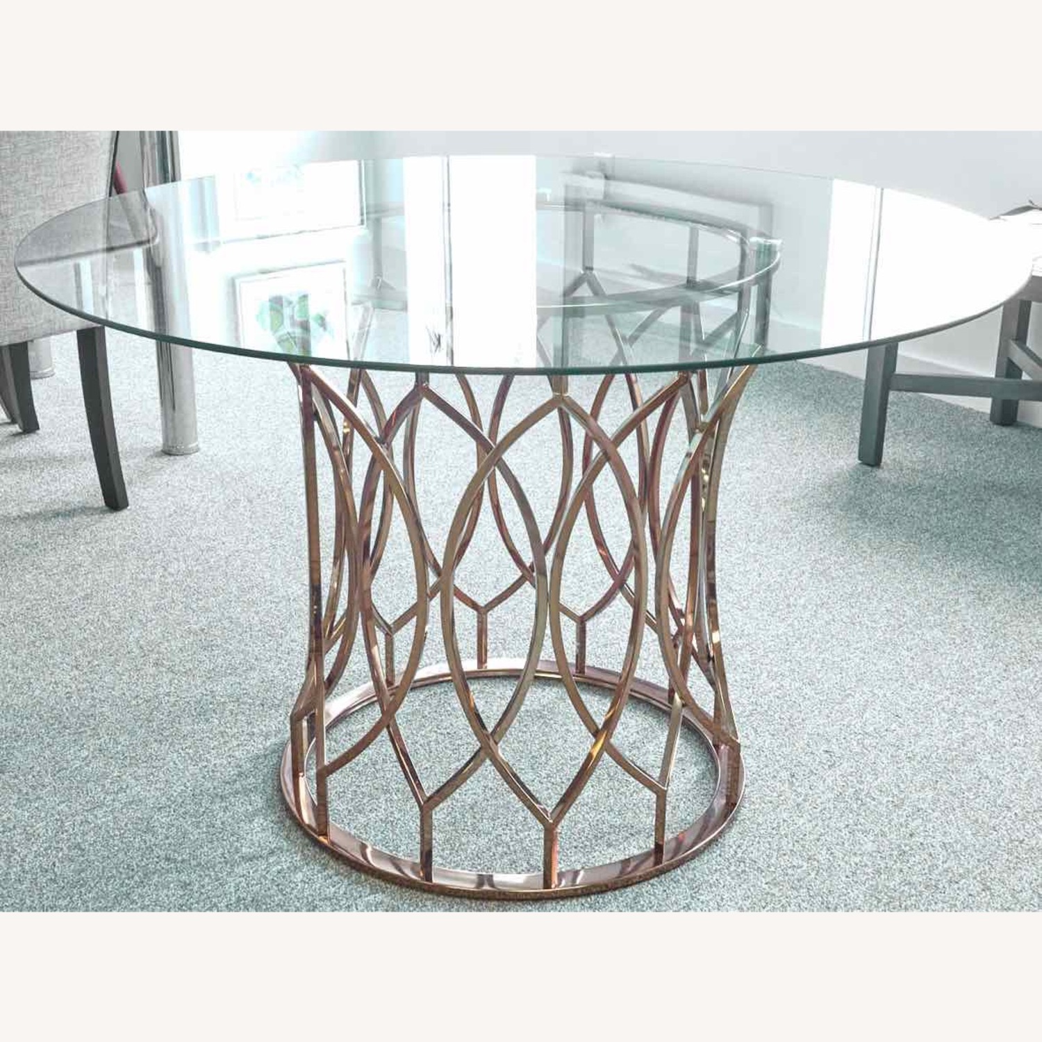 Davlin Round Glass Champagne Gold Base Top Dining Table  - image-4