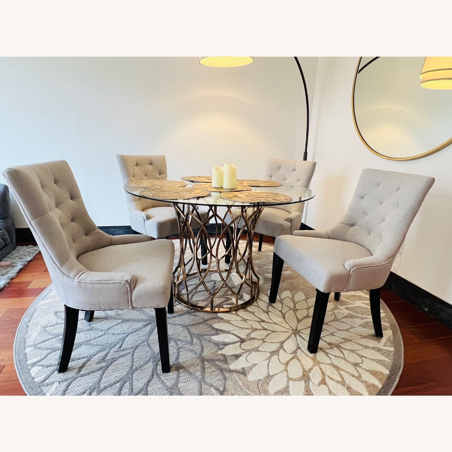 Davlin Round Glass Champagne Gold Base Top Dining Table  - image-1