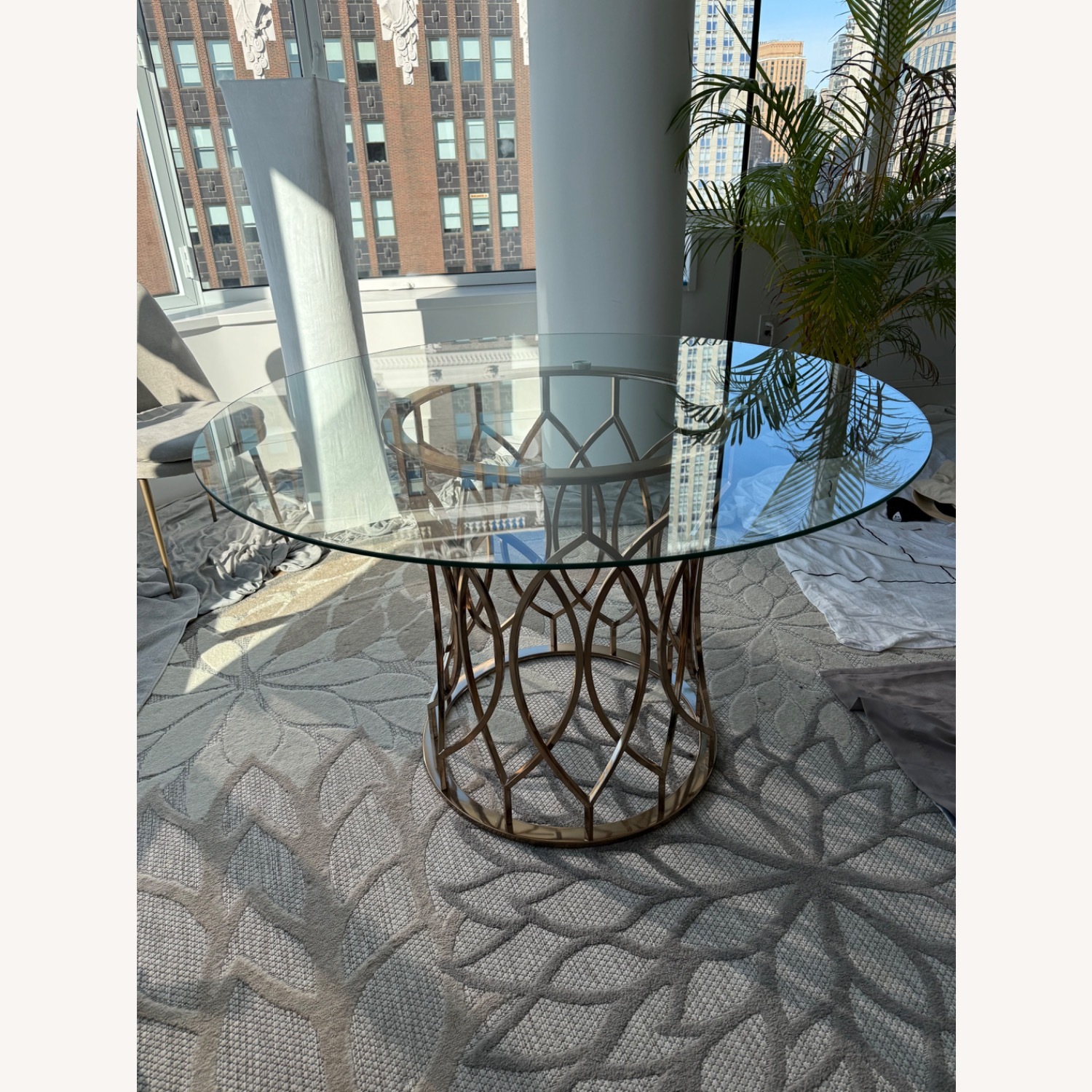 Davlin Round Glass Champagne Gold Base Top Dining Table  - image-2