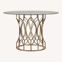 Davlin Round Glass Champagne Gold Base Top Dining Table 
