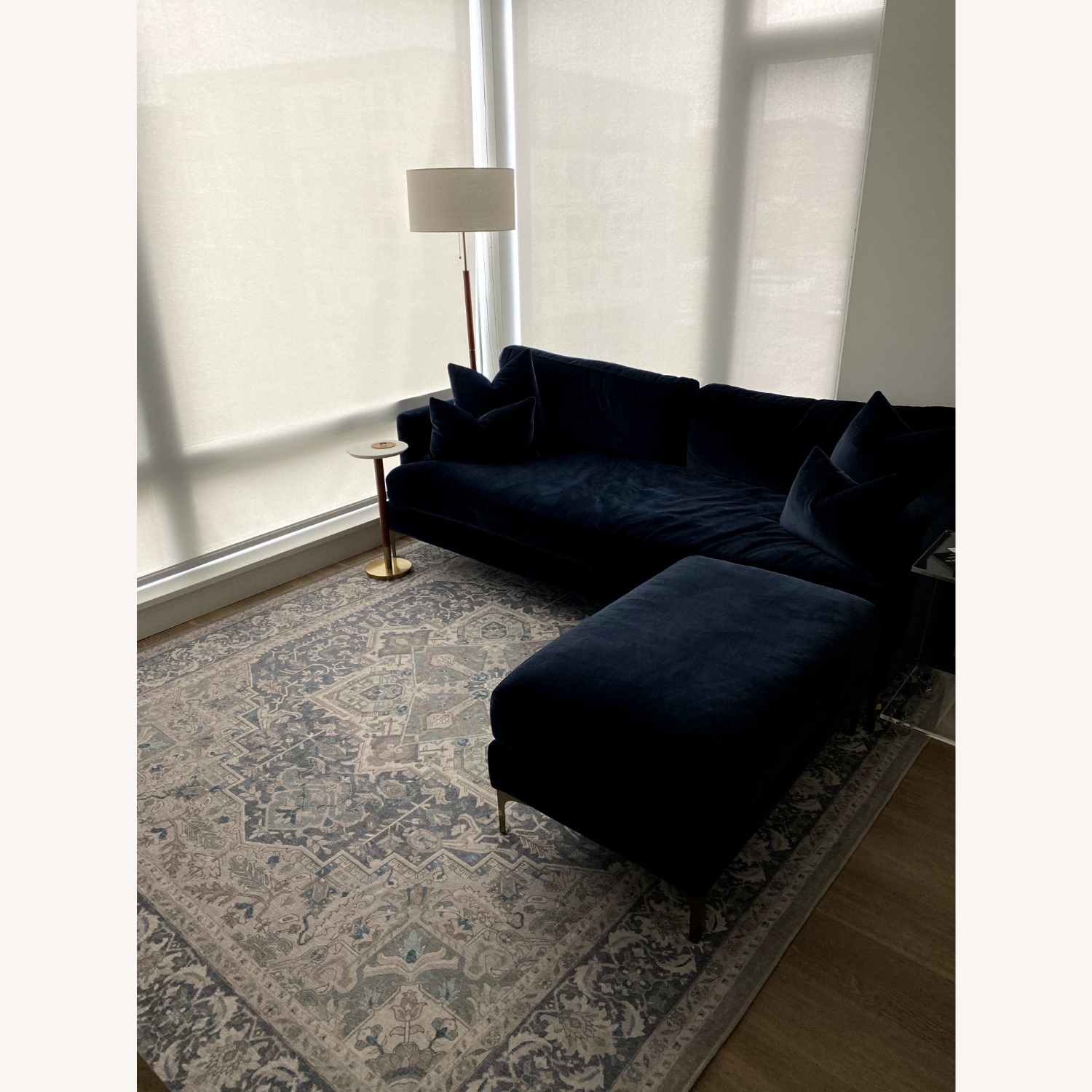 Interior Define Blue Velvet Sofa and Ottoman - image-3