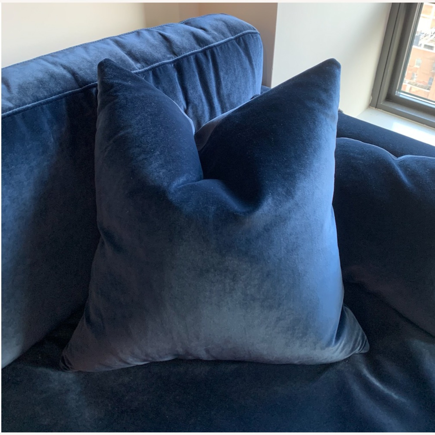 Interior Define Blue Velvet Sofa and Ottoman - image-5