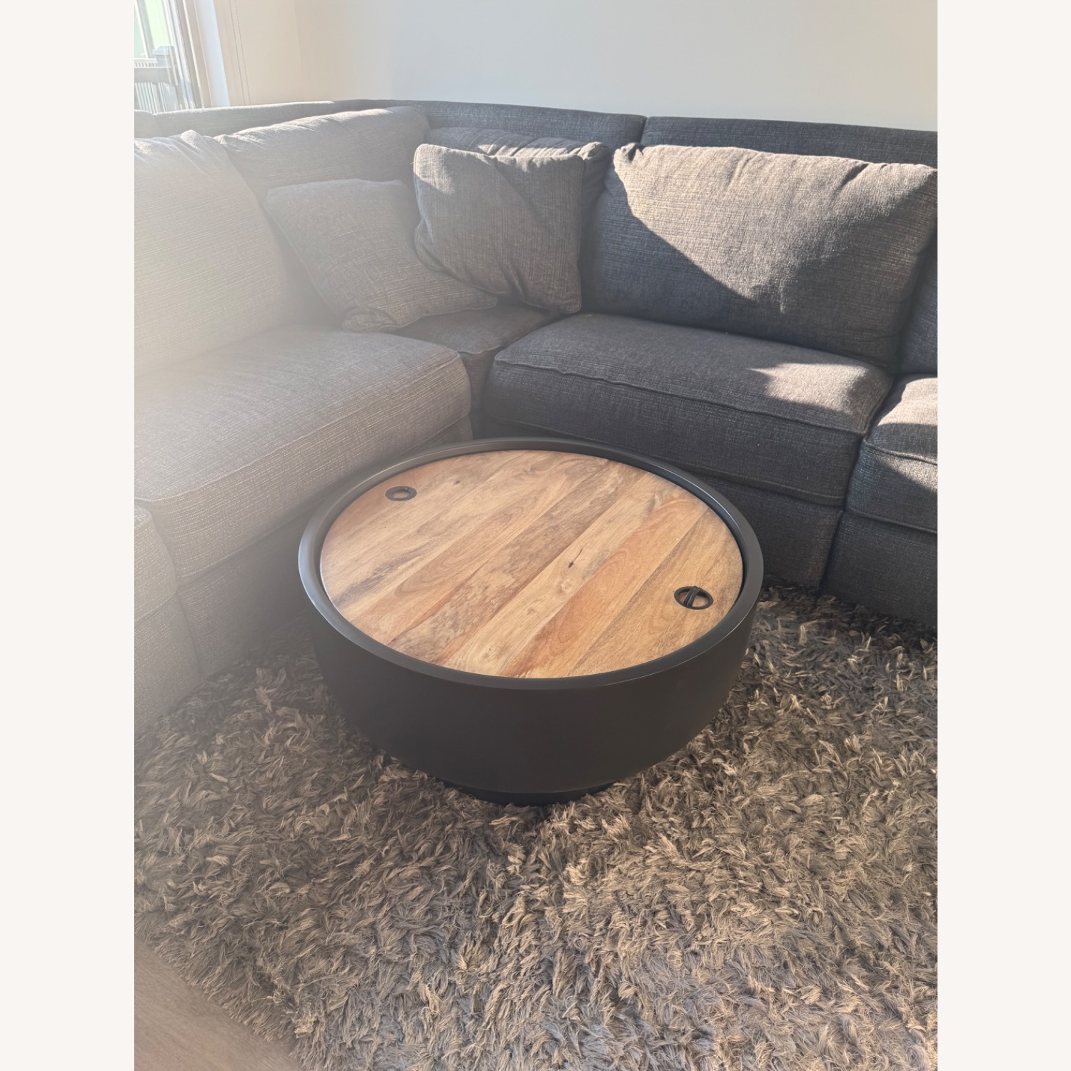 West Elm Drum Storage Coffee Table Burnt Wax - image-2