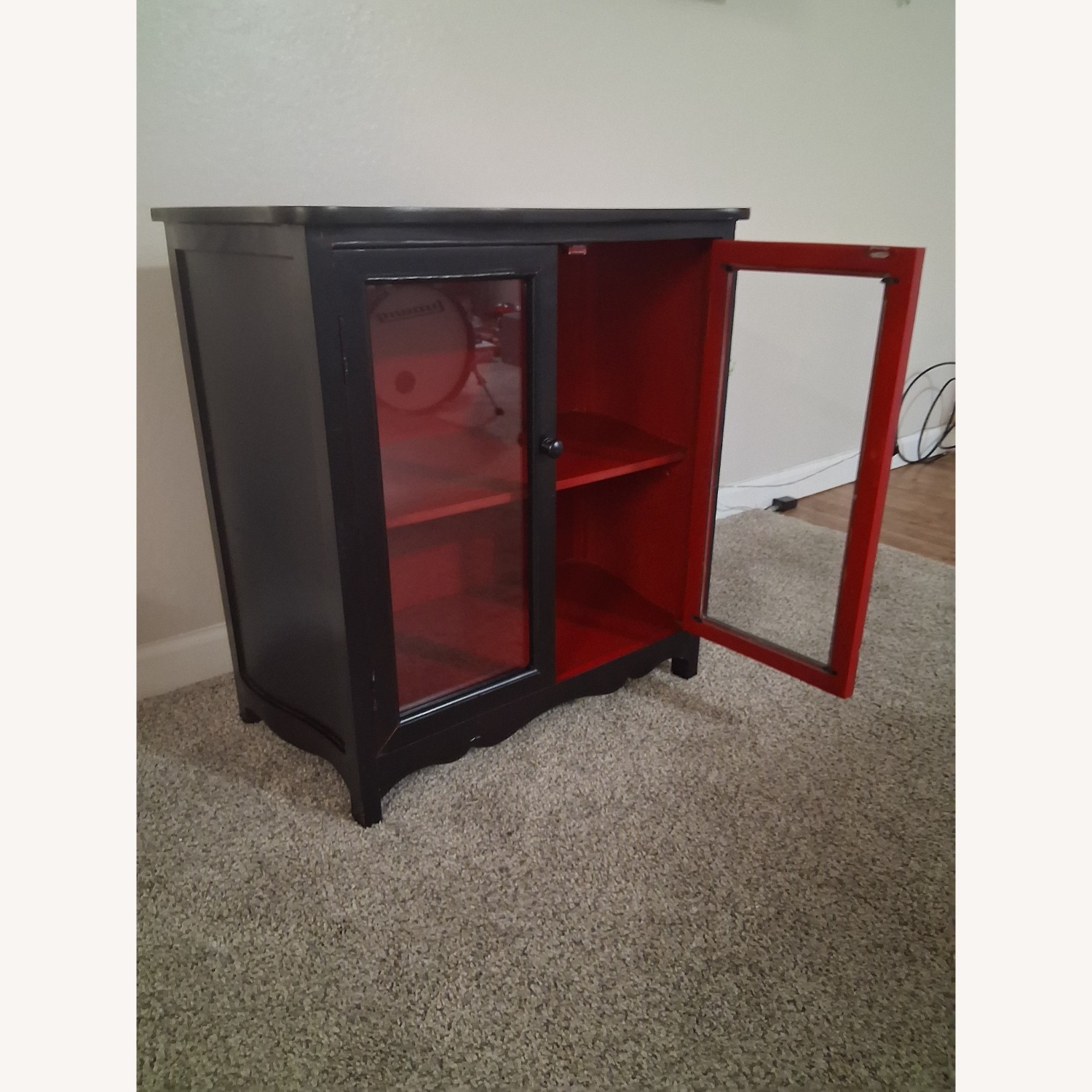 Black and Red Small Cabinet W Glass Doors - image-7