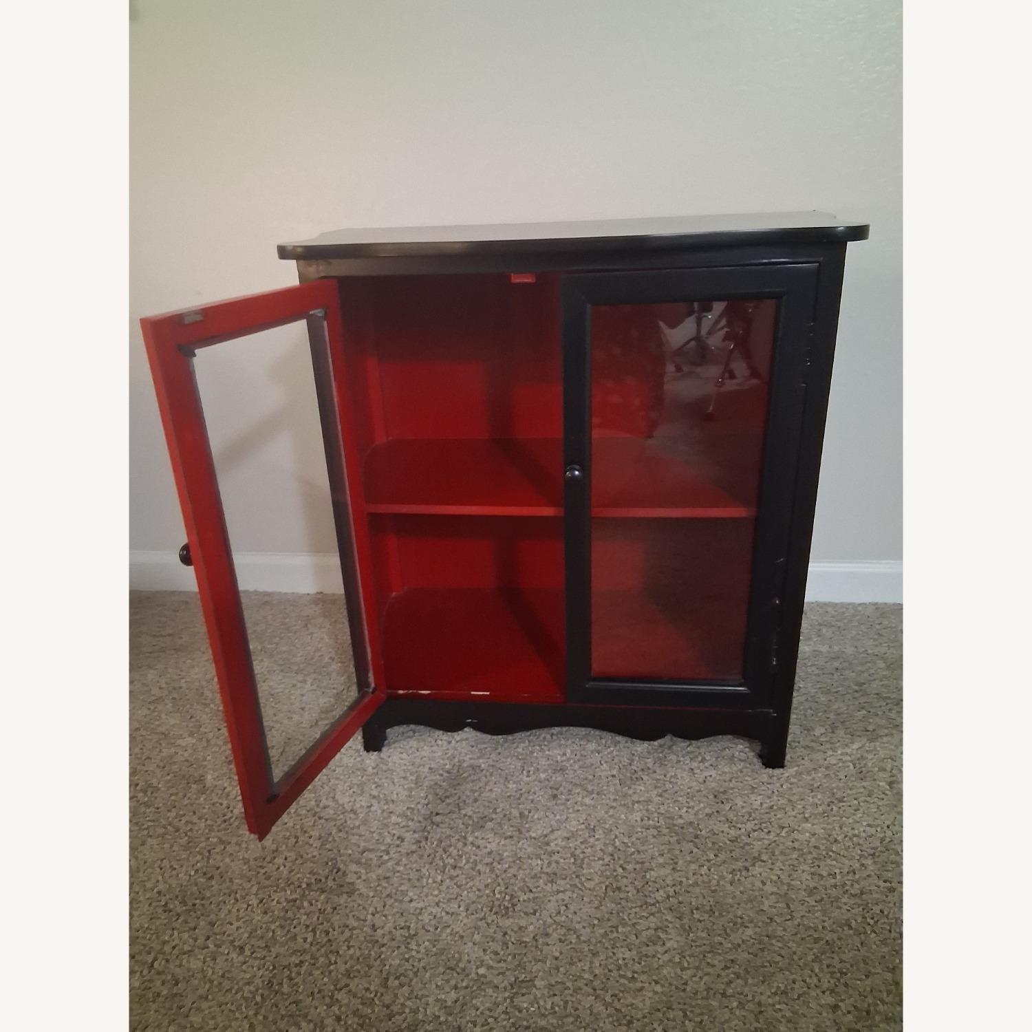 Black and Red Small Cabinet W Glass Doors - image-9