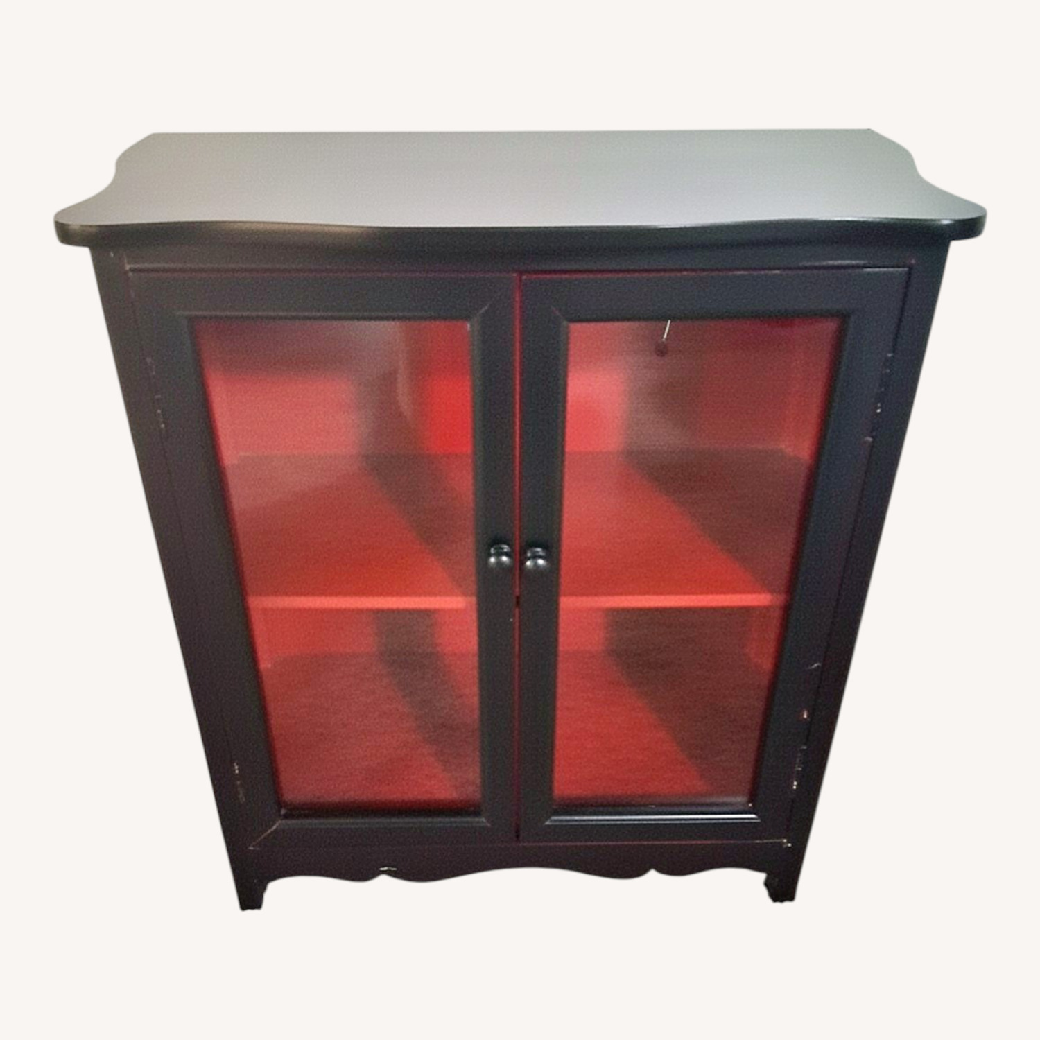 Black and Red Small Cabinet W Glass Doors - image-0