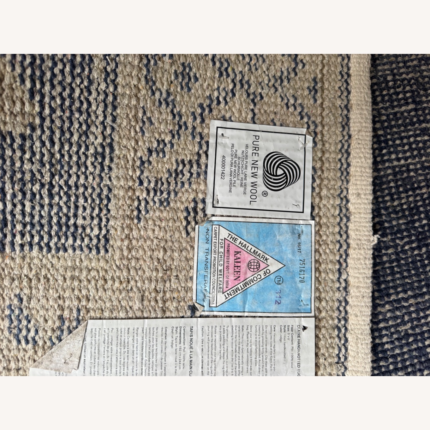 Pottery Barn Claire Hand Knotted Wool Rug (Indigo) 5' x 8' - image-5