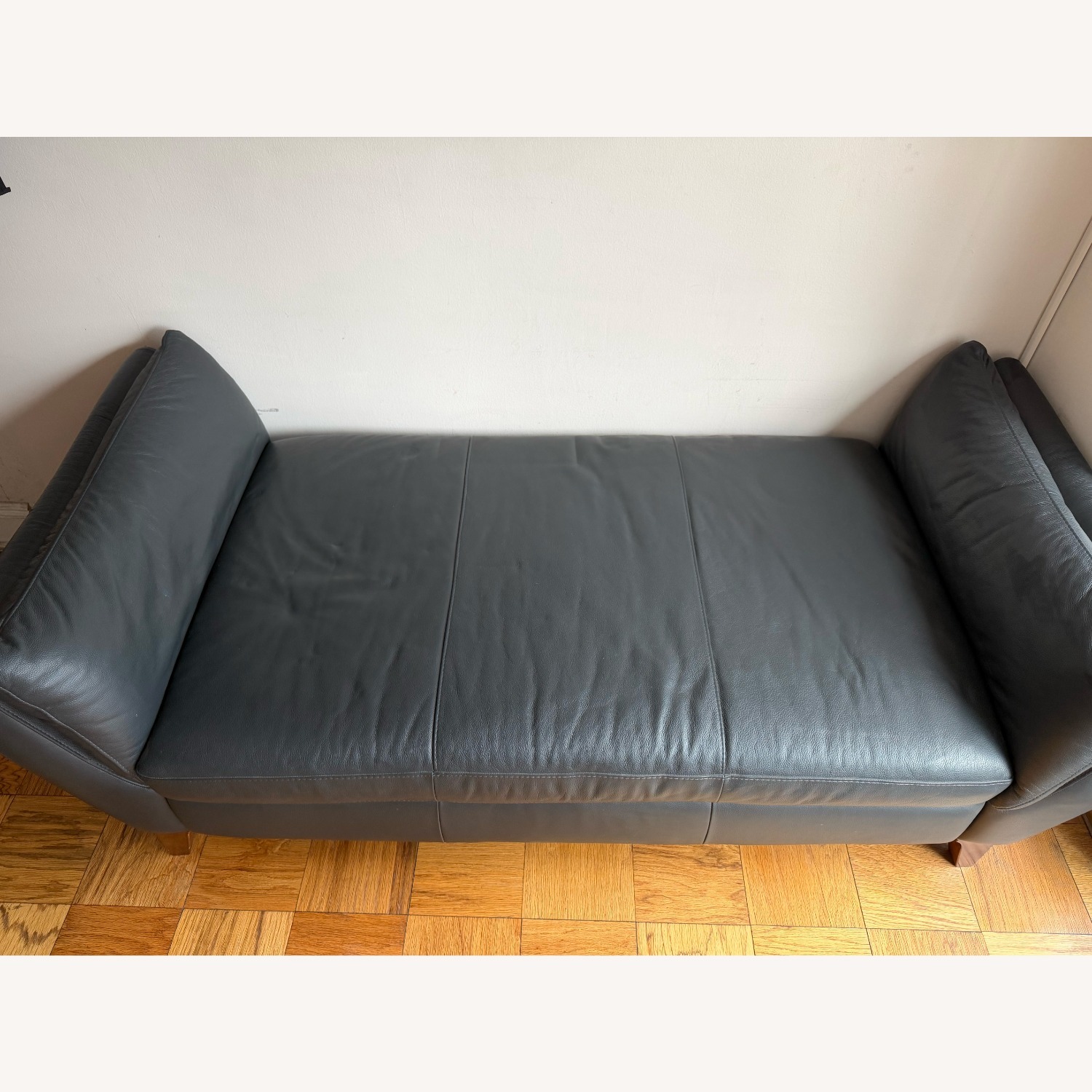 Modern Charcoal Leather Chaise Lounge 76” - image-2