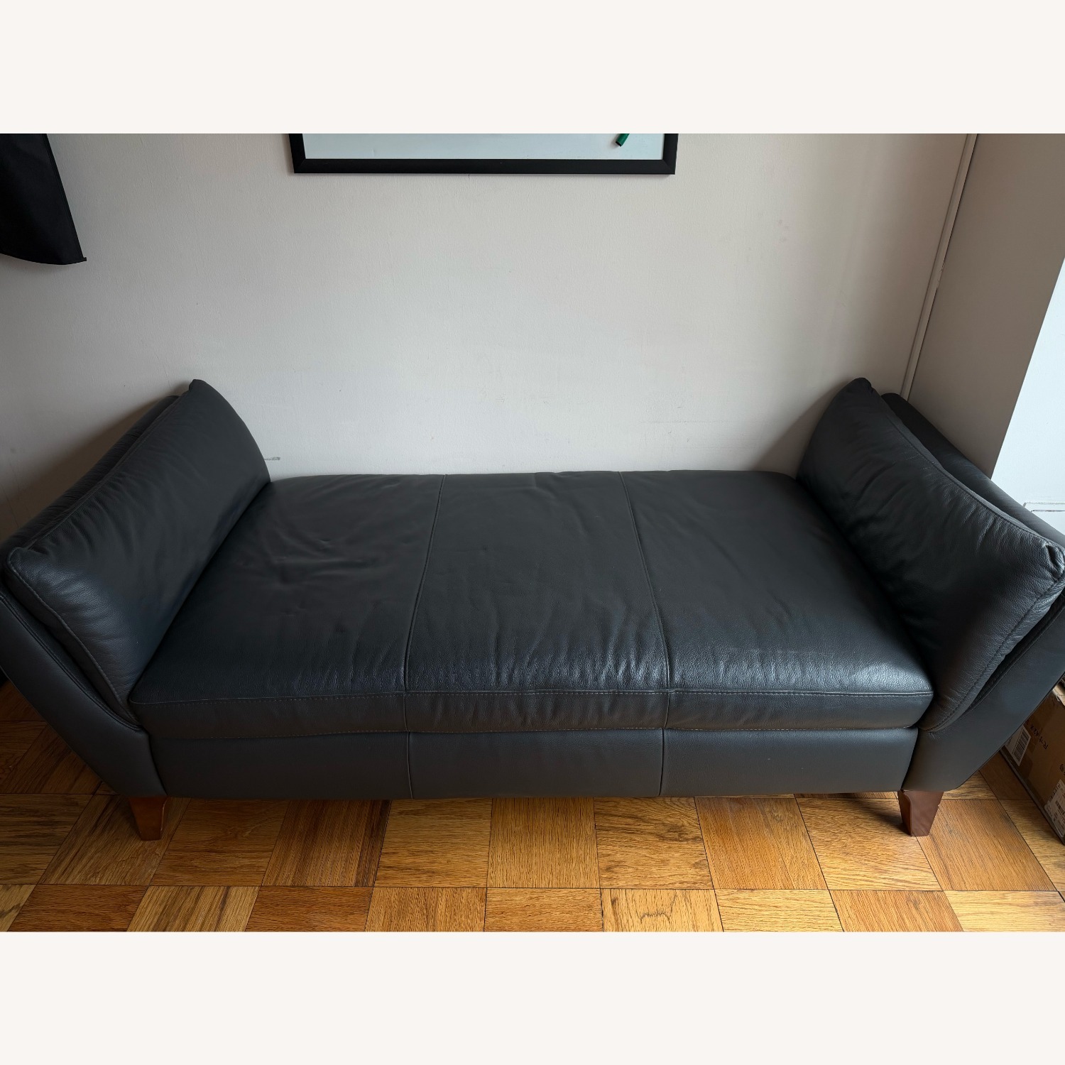 Modern Charcoal Leather Chaise Lounge 76” - image-1