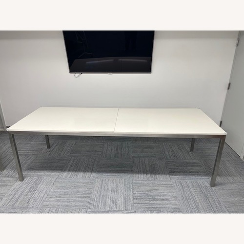 Used Room & Board Parsons White Quartz Dining Table 2 for sale on AptDeco