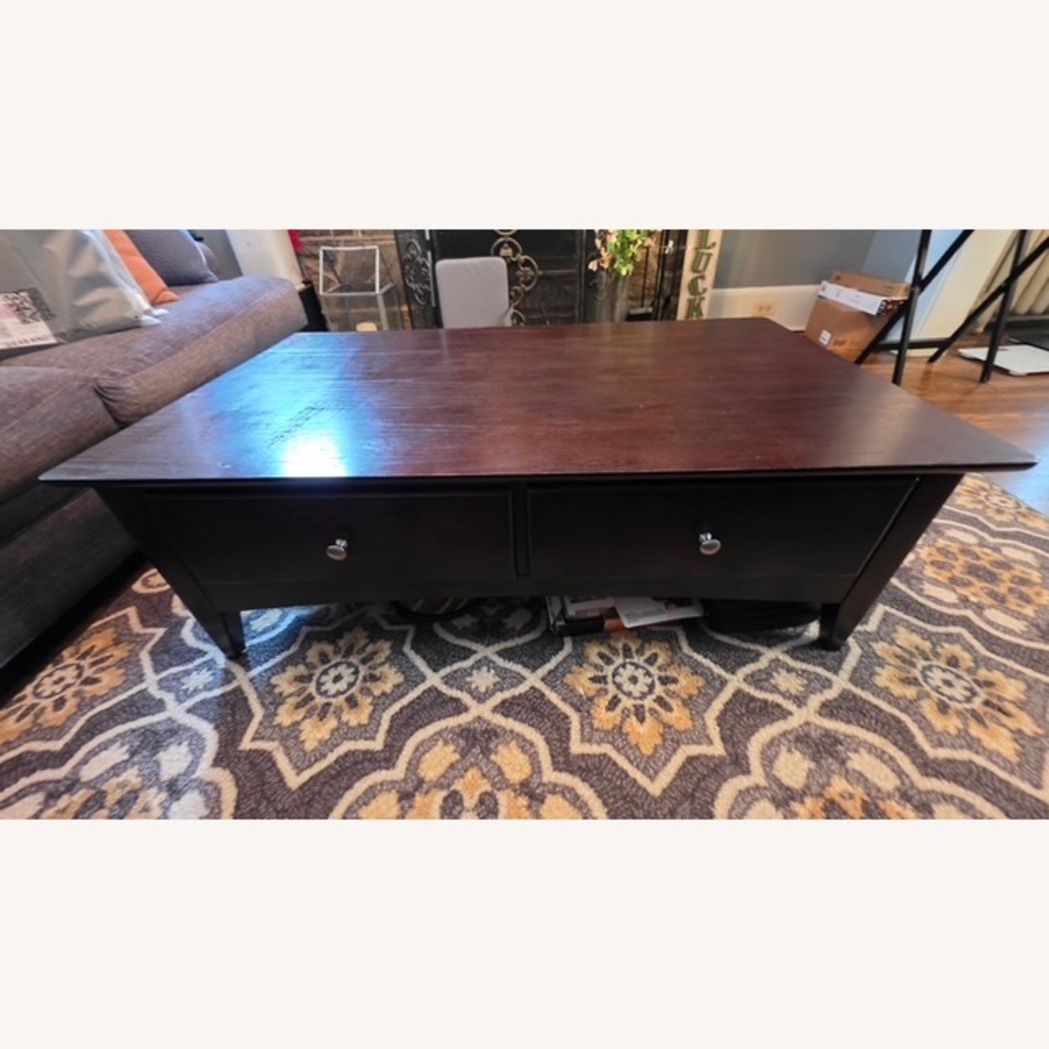 Raymour & Flanigan Dark Brown Wood Coffee Table - image-1
